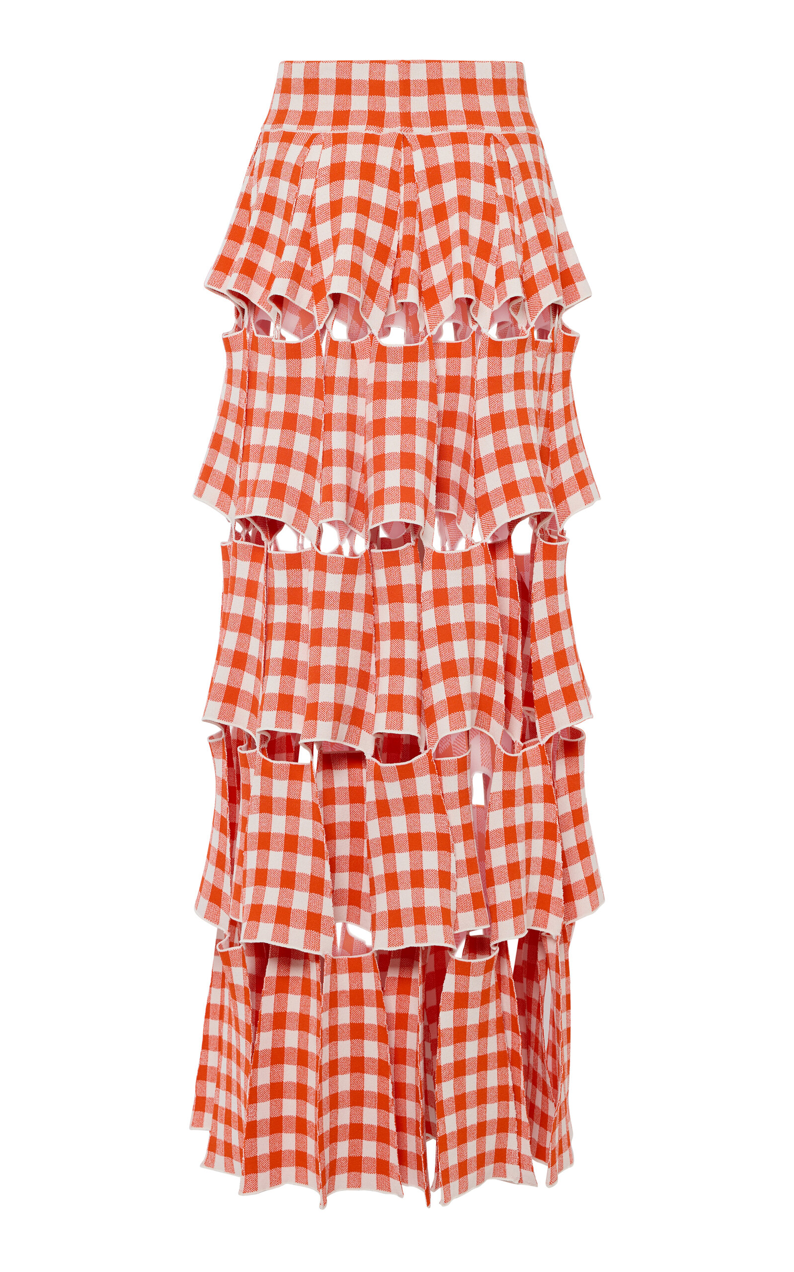 A.w.a.k.e. Knitted Multi-layer Trapeze Maxi Skirt In Orange