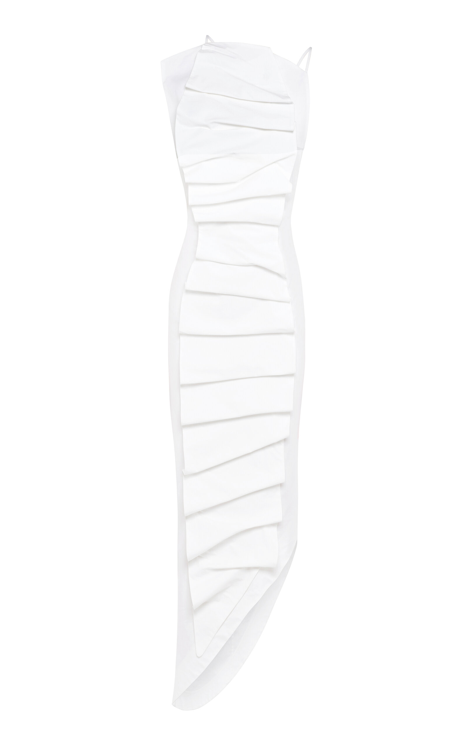A.w.a.k.e. Cotton-blend Ruched Asymmetric Maxi Dress In White