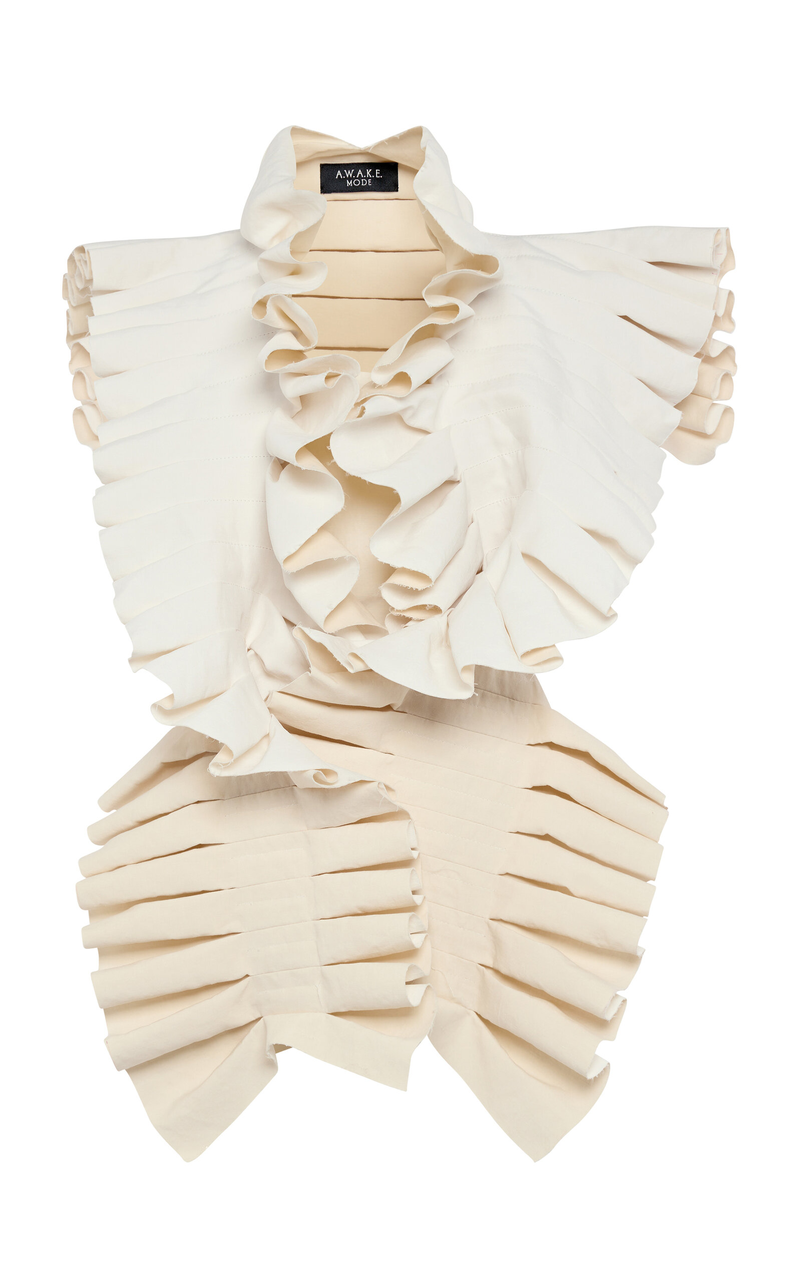 A.w.a.k.e. Cotton-linen Ruffle Structural Top In Neutral