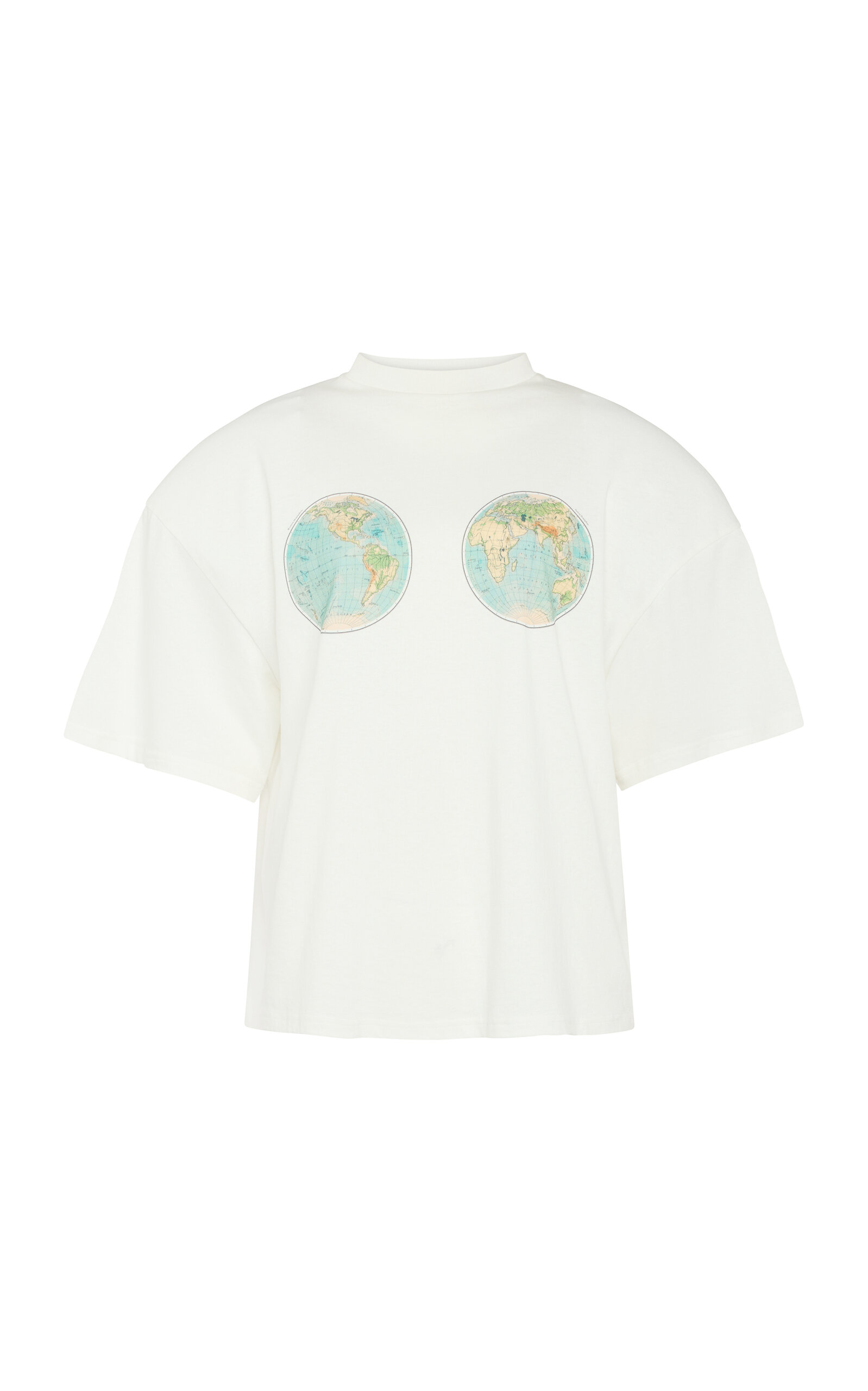 A.W.A.K.E. MODE Cotton Map Print Voluminous T-Shirt - White