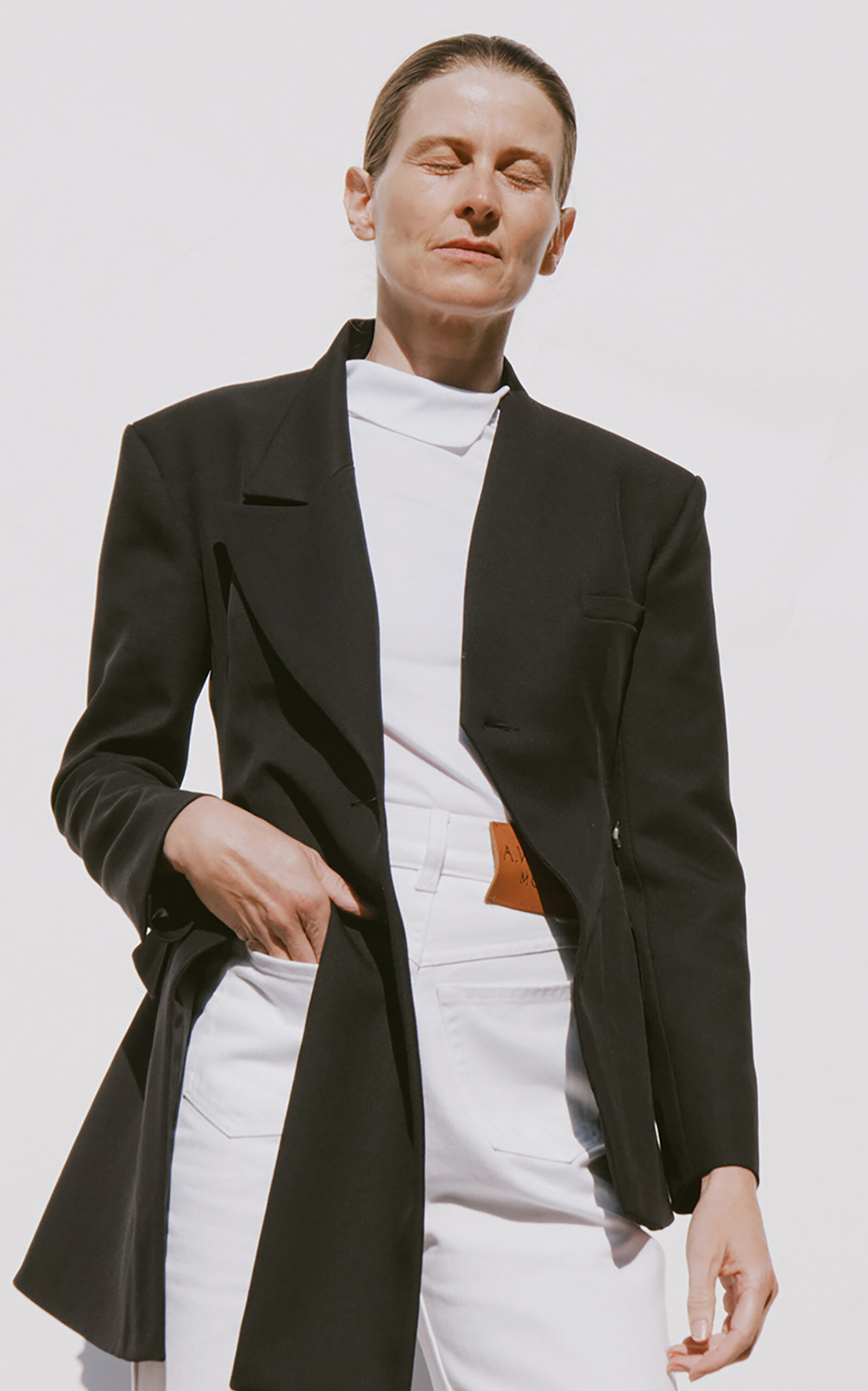 A.w.a.k.e. Asymmetric Cotton-blend Volume-contrast Blazer In Black