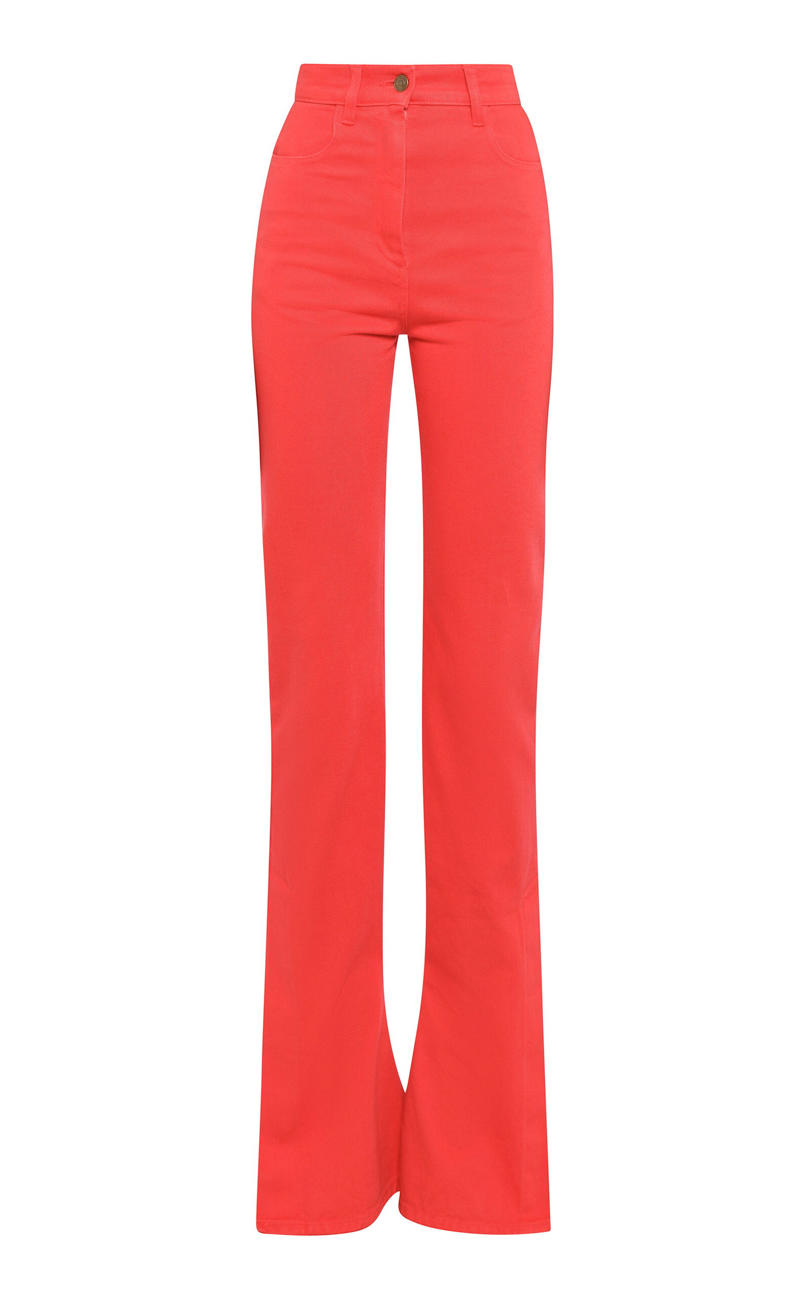 A.w.a.k.e. Cotton Fitted Flared Pants With Split Hem In Red