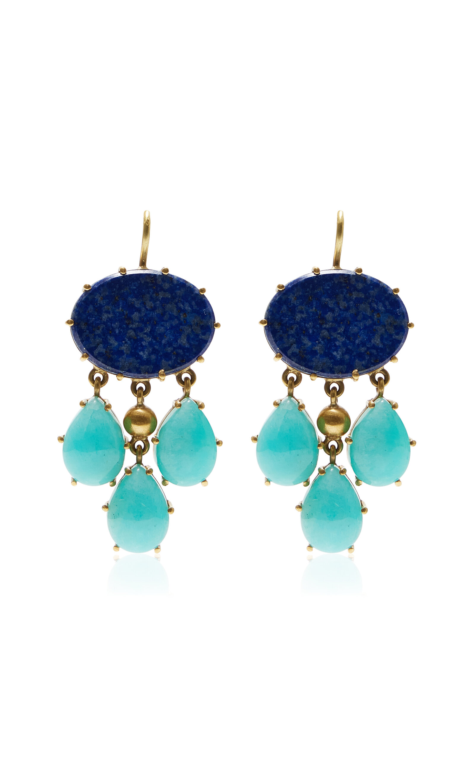 Sylva & Cie Girandole 18k Yellow Gold Lapis; Amazonite Earrings In Blue