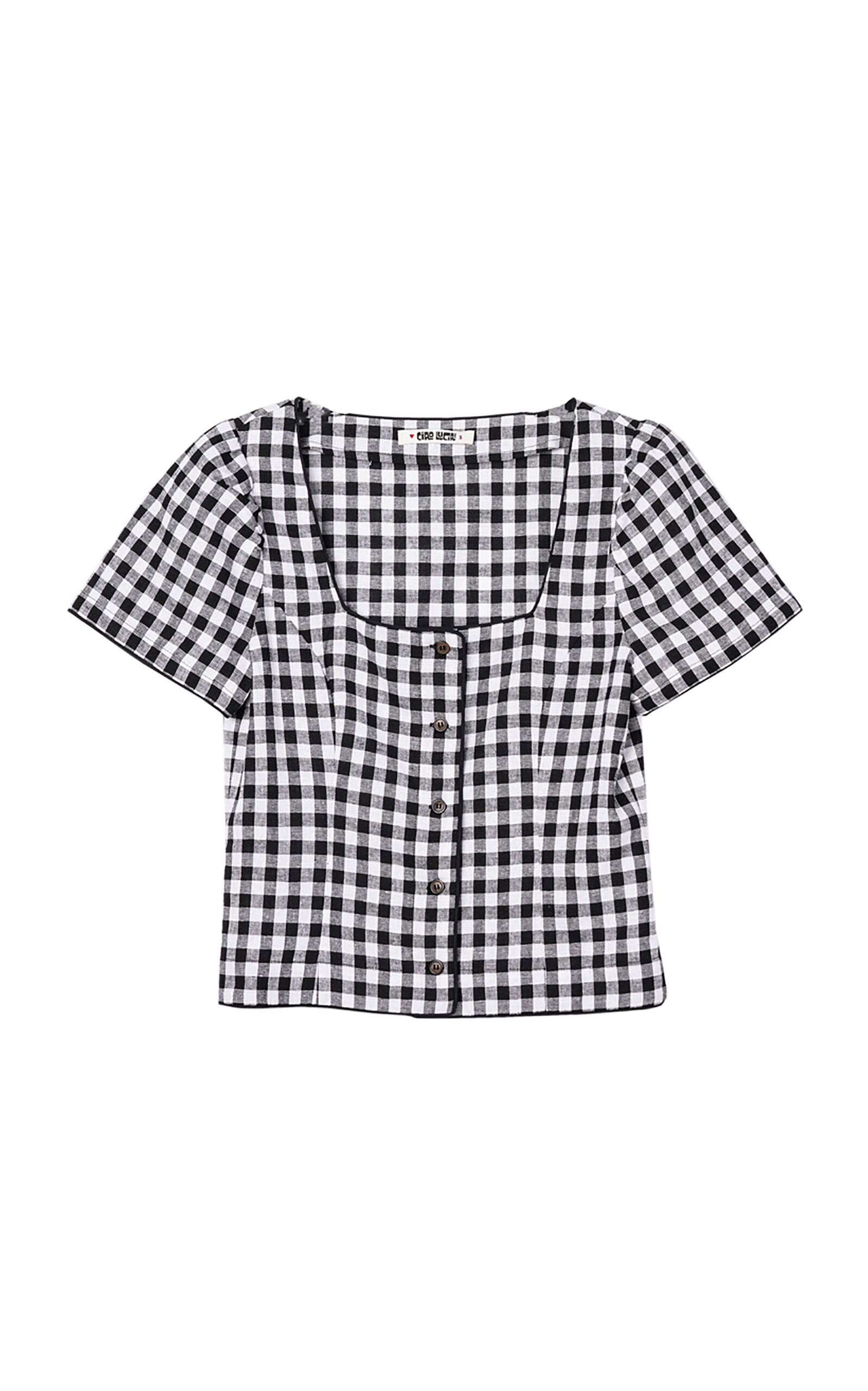 Ciao Lucia Nadia Gingham Linen-Blend Top