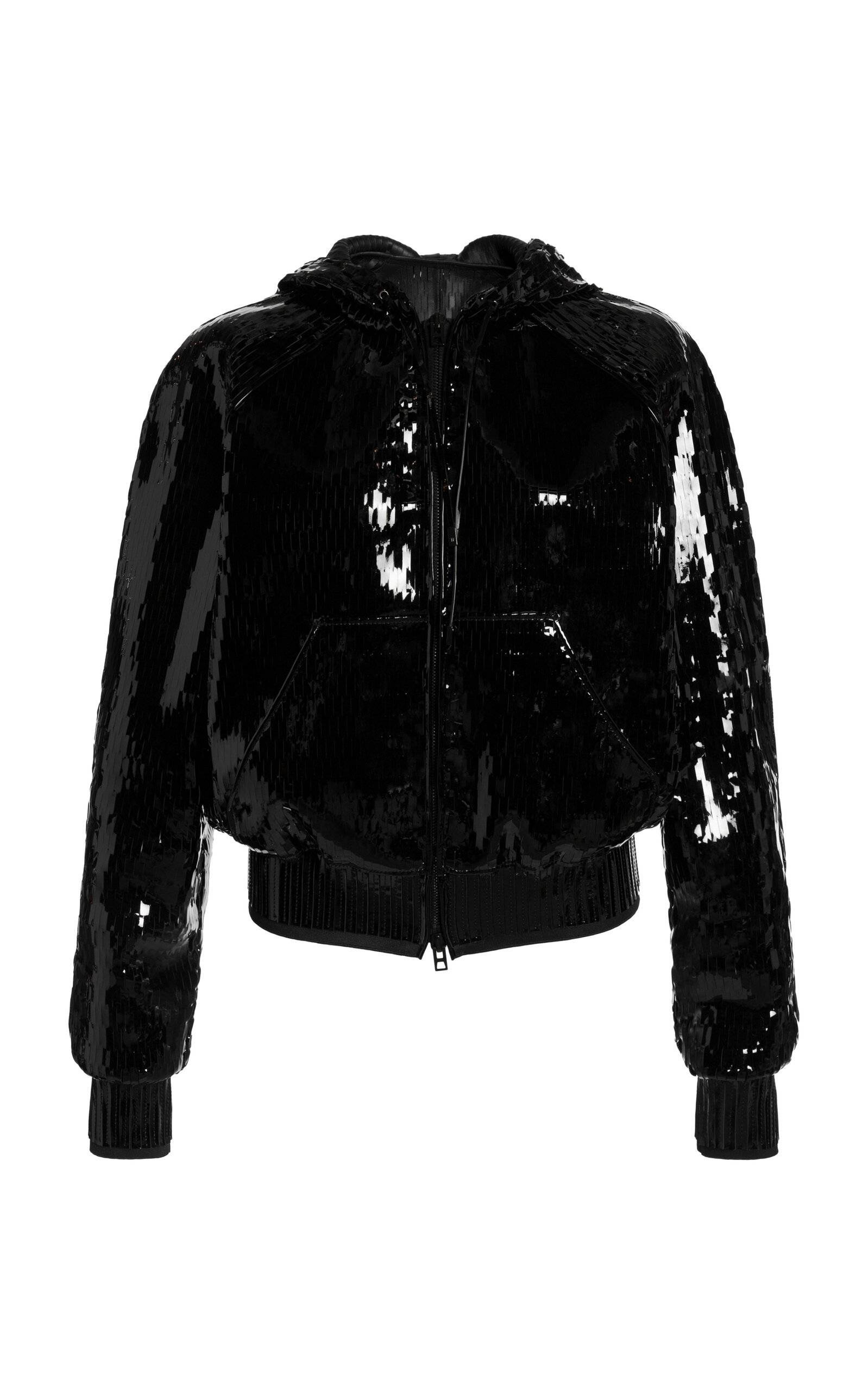 Tom Ford Perforated Patent Leather Bomber Jacket In Black