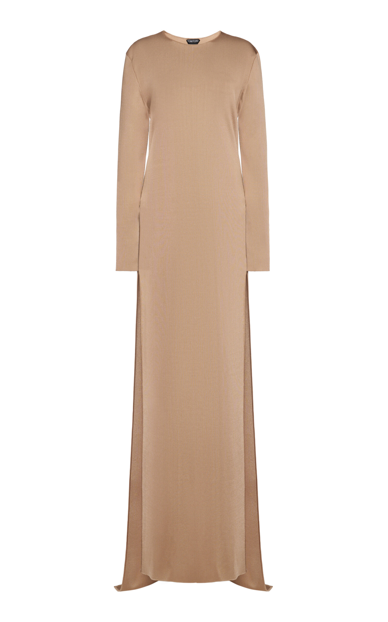 Tom Ford Slit-detailed Fine-knit Maxi Dress In Brown