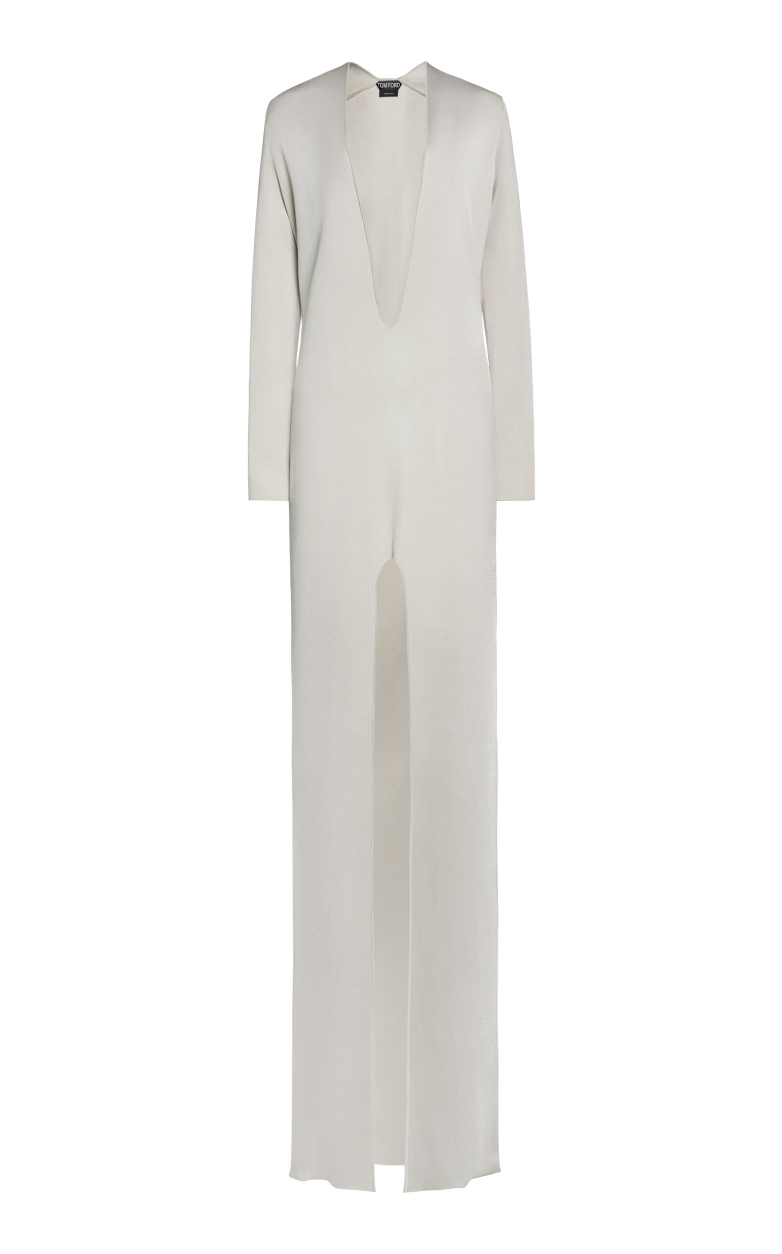 Tom Ford Plunged Fine-knit Maxi Dress In Neutral