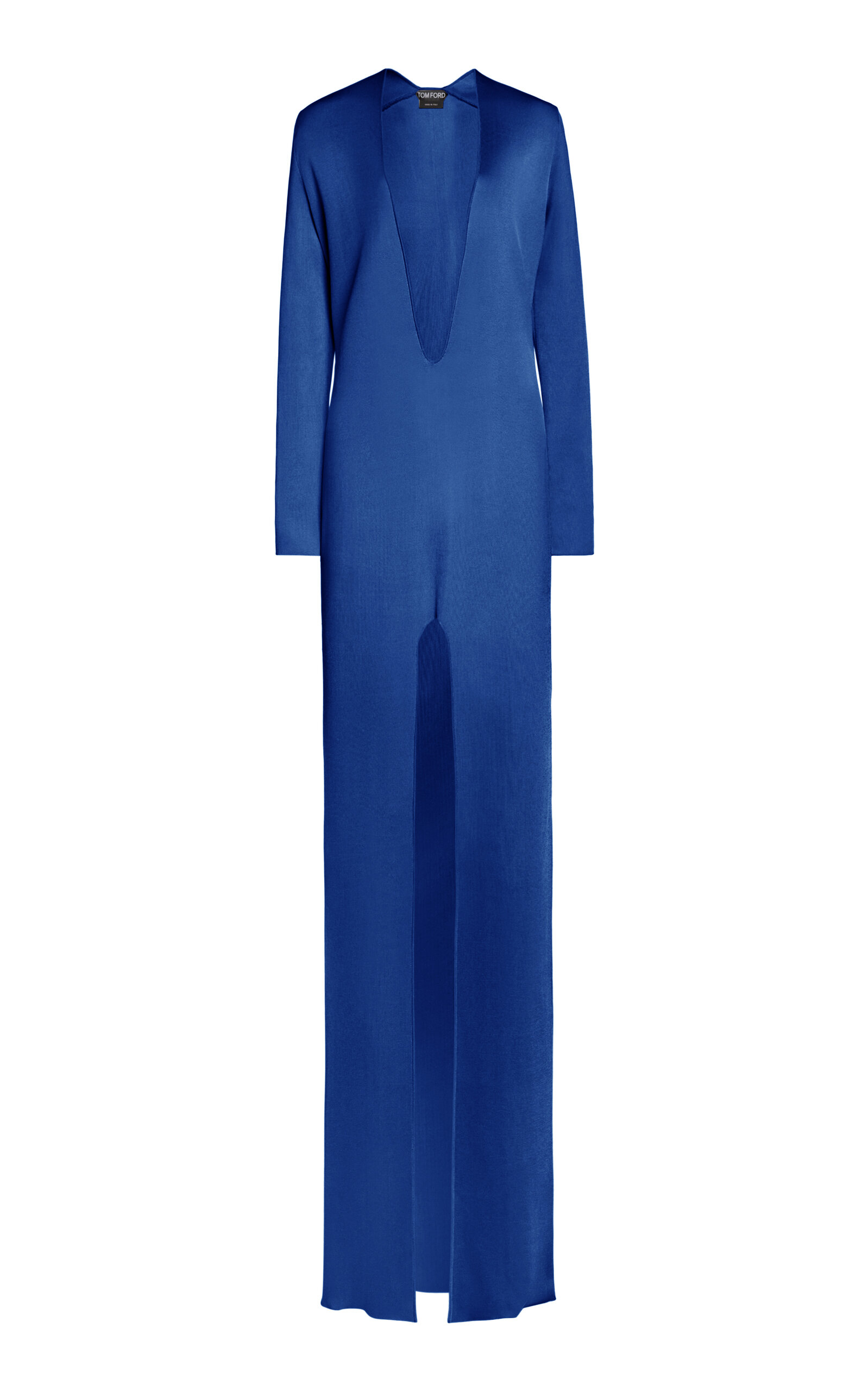 Tom Ford Plunged Fine-knit Maxi Dress In Blue