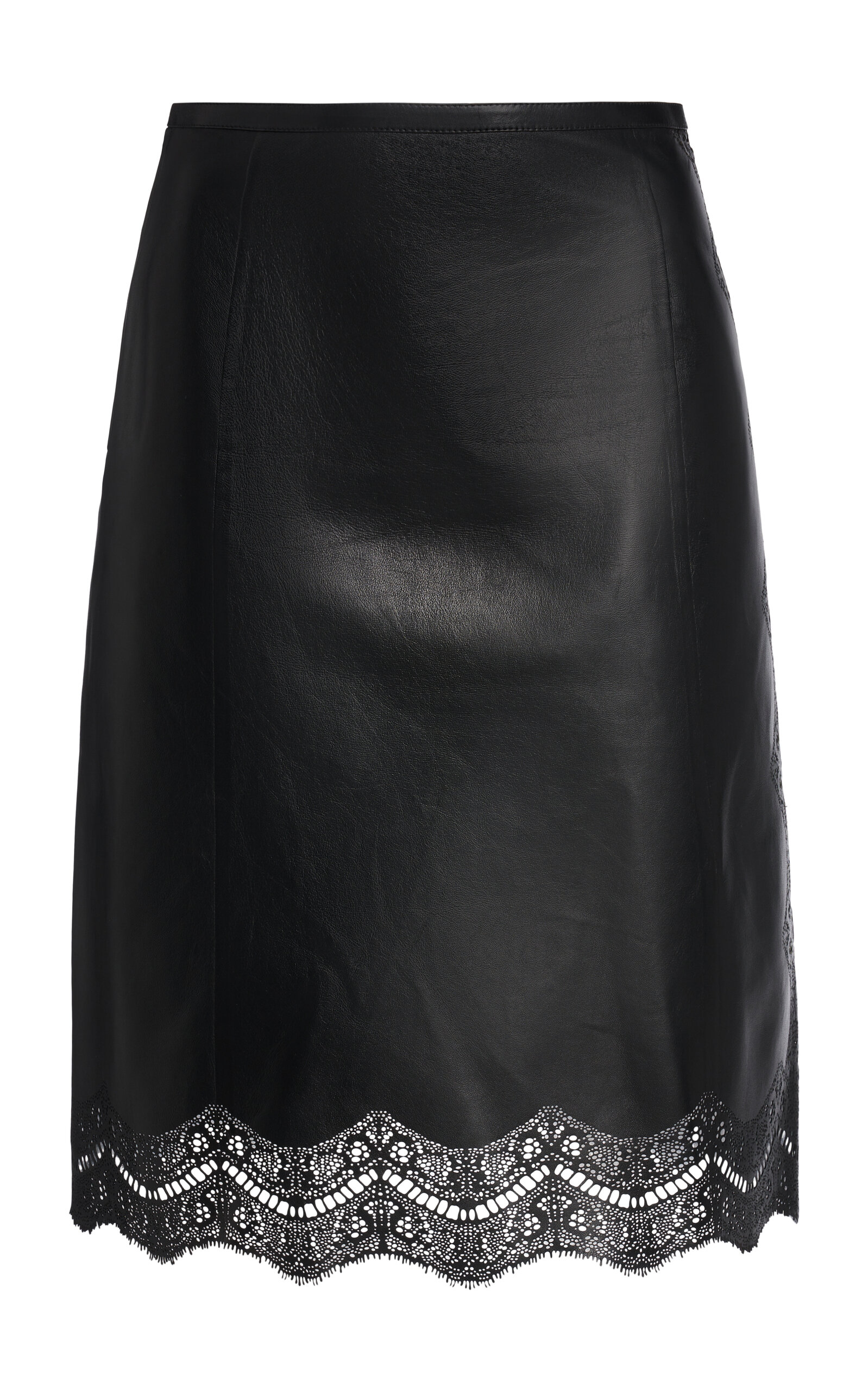Tom Ford Lace-trimmed Leather Midi Skirt In Black