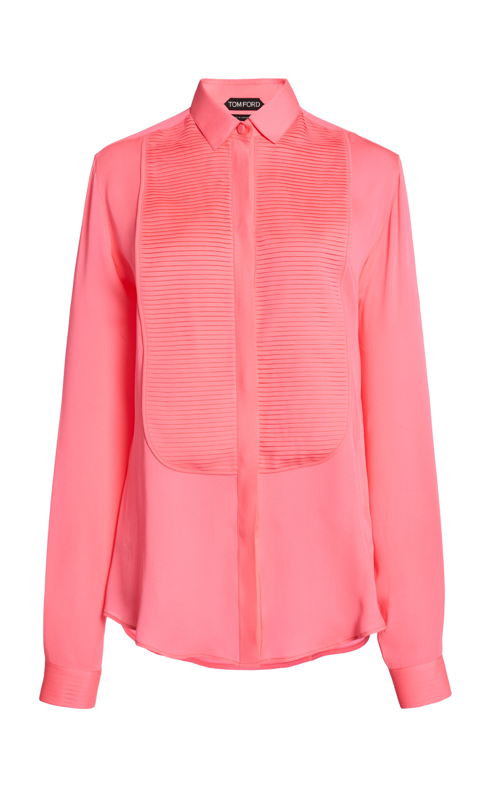 Tom Ford Pleated Silk Georgette Tuxedo Shirt In Pink