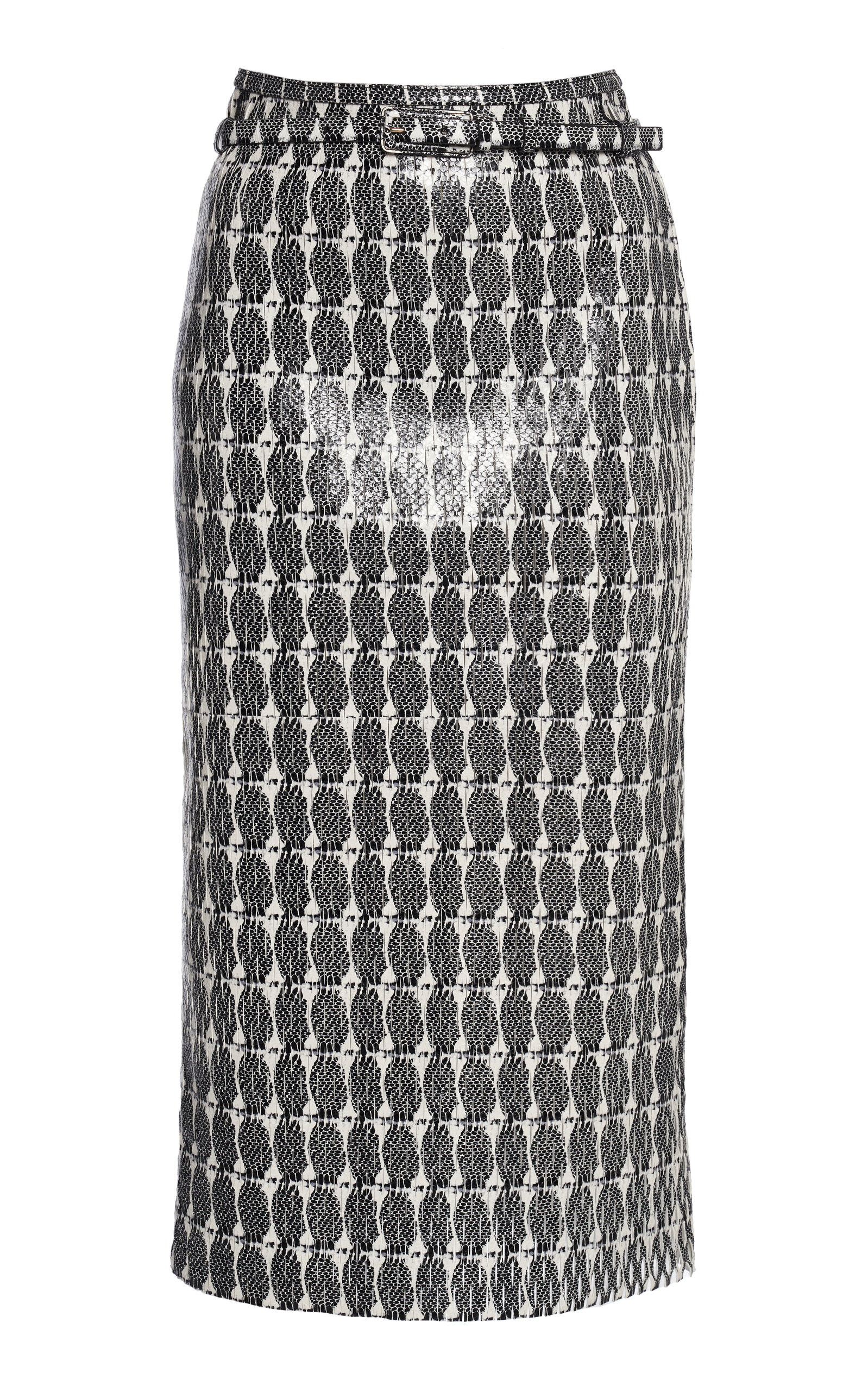 Tom Ford Perforated Leather Midi Skirt In Gray