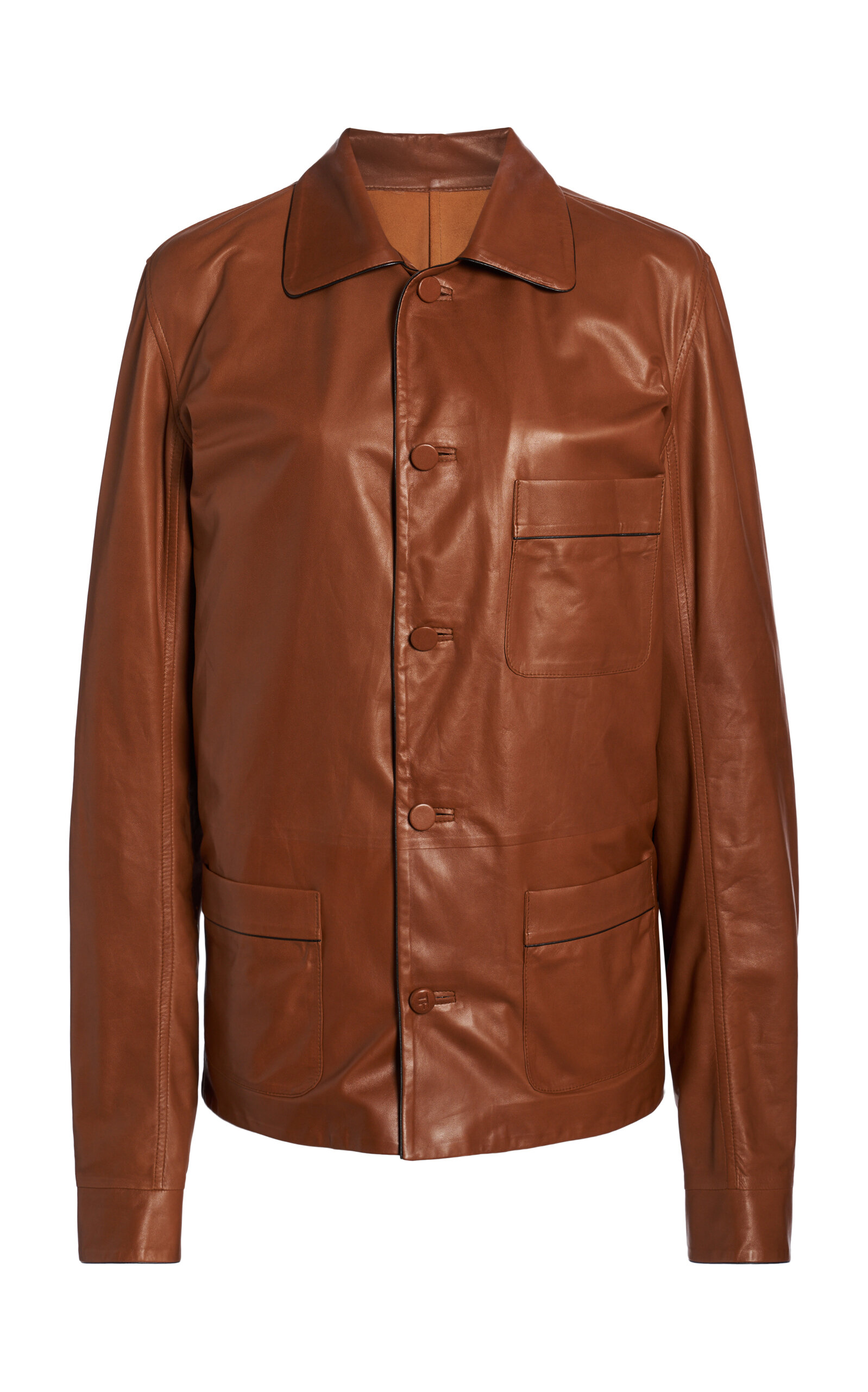 Tom Ford Lightweight Leather Pajama Shirt In Brown