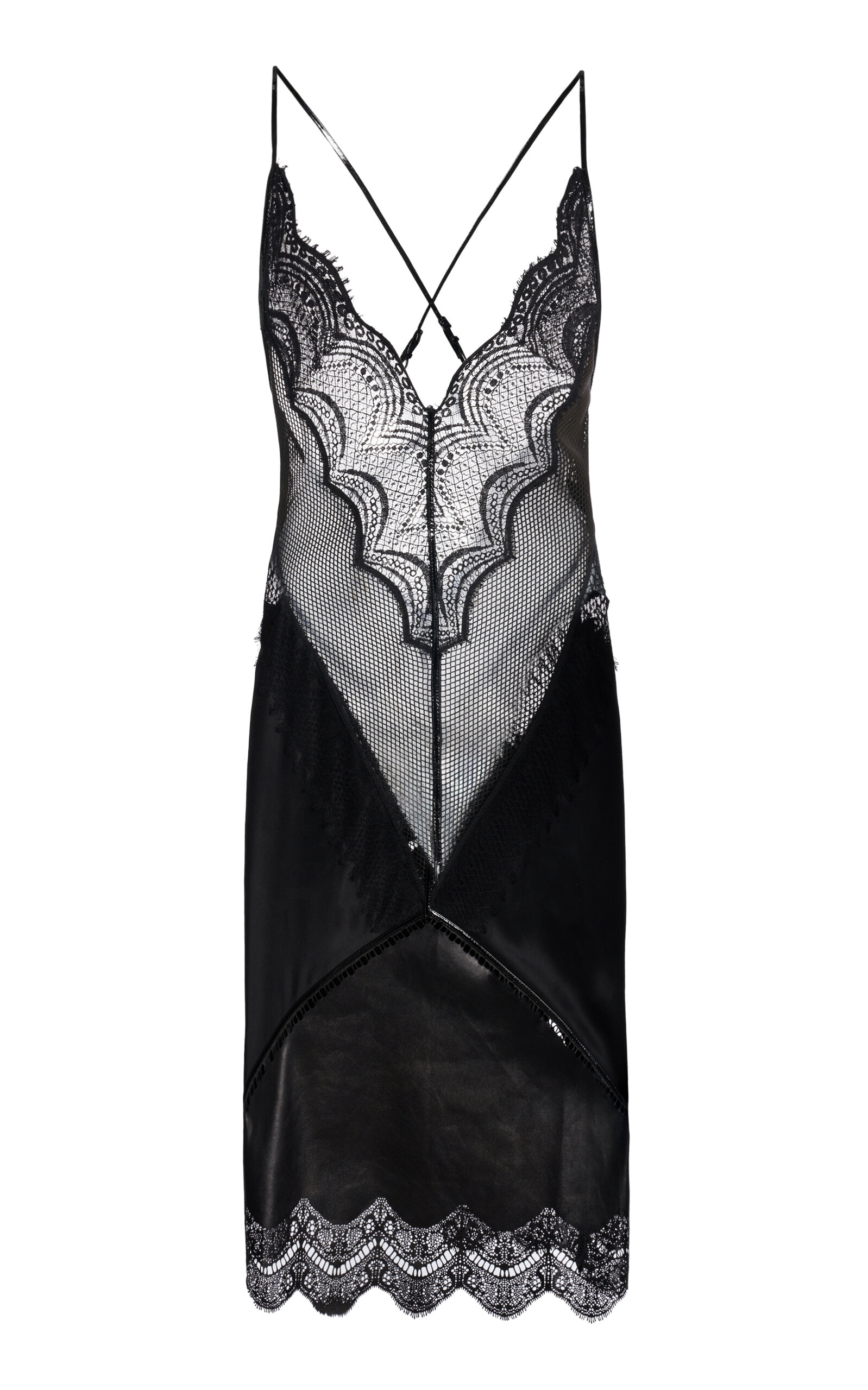 Tom Ford Lace-paneled Leather Slip Dress In Black