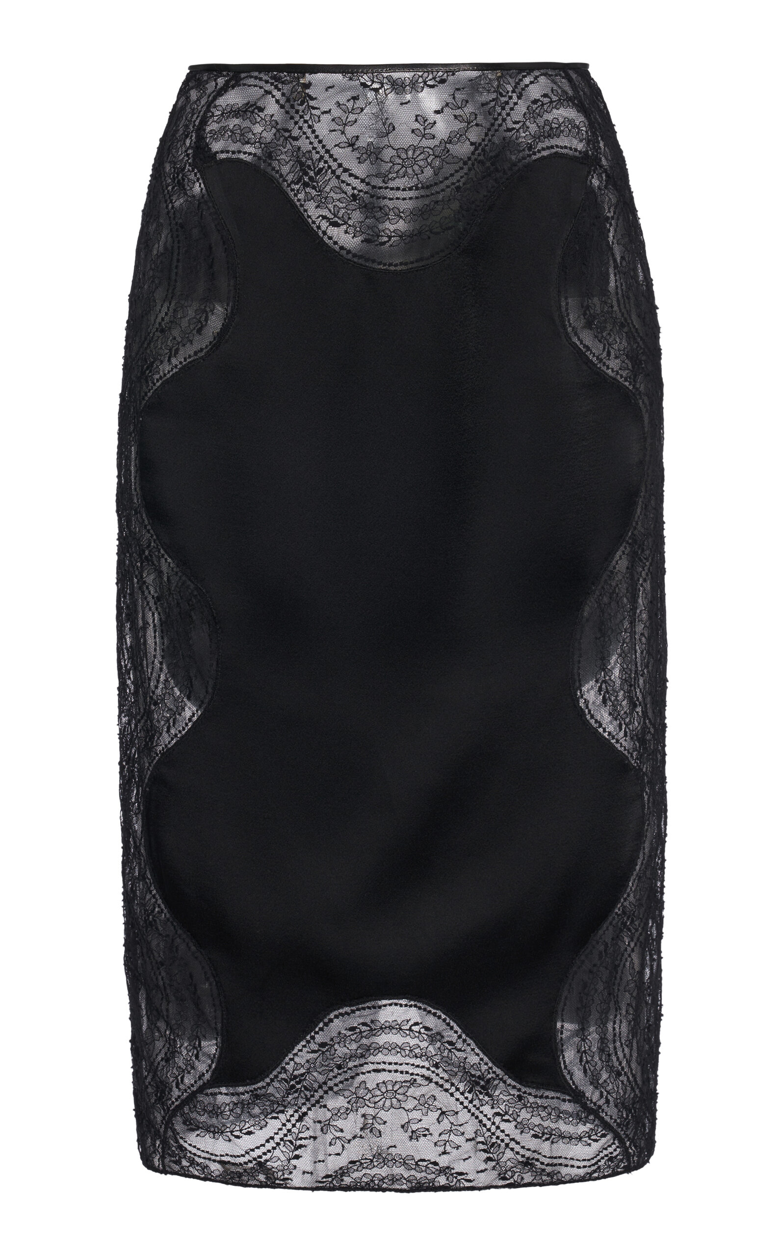 Tom Ford Lace-trimmed Crepe Envers Satin Midi Skirt In Black