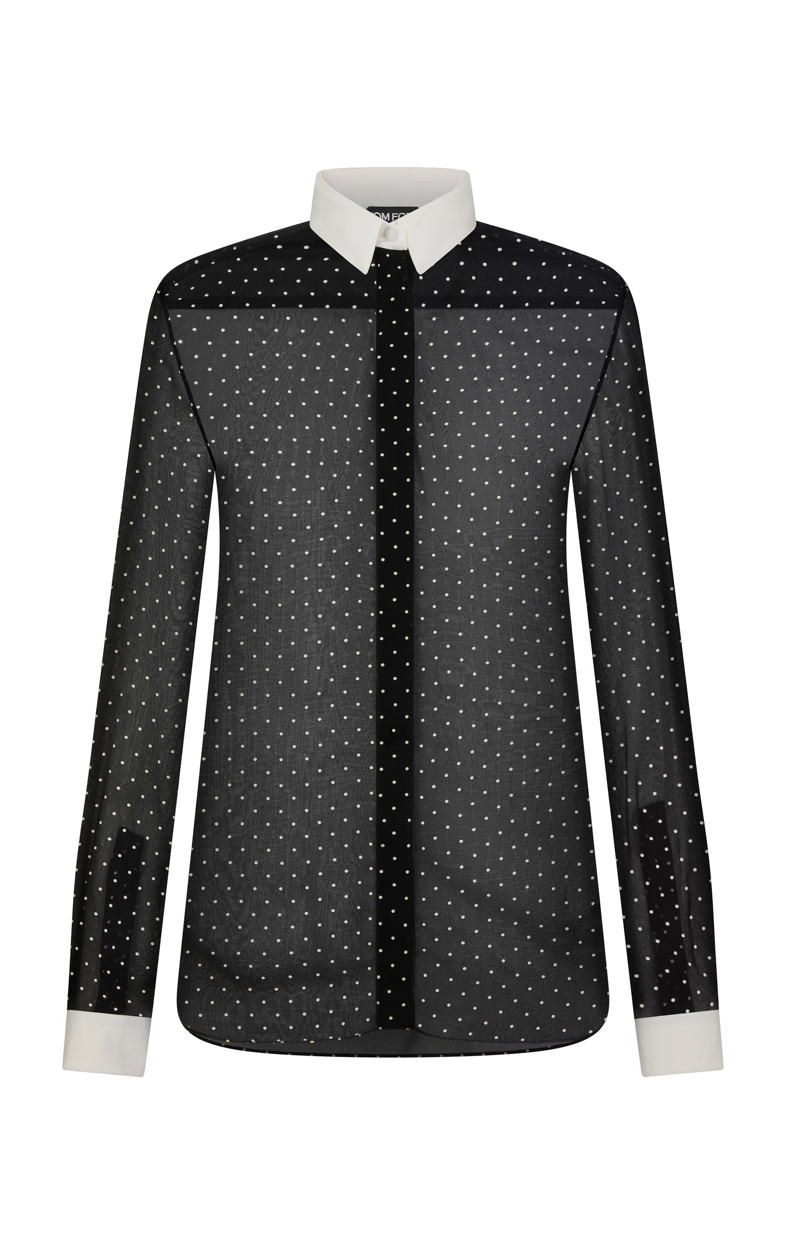 Tom Ford Pigment-printed Polka-dot Silk Chiffon Shirt In Black