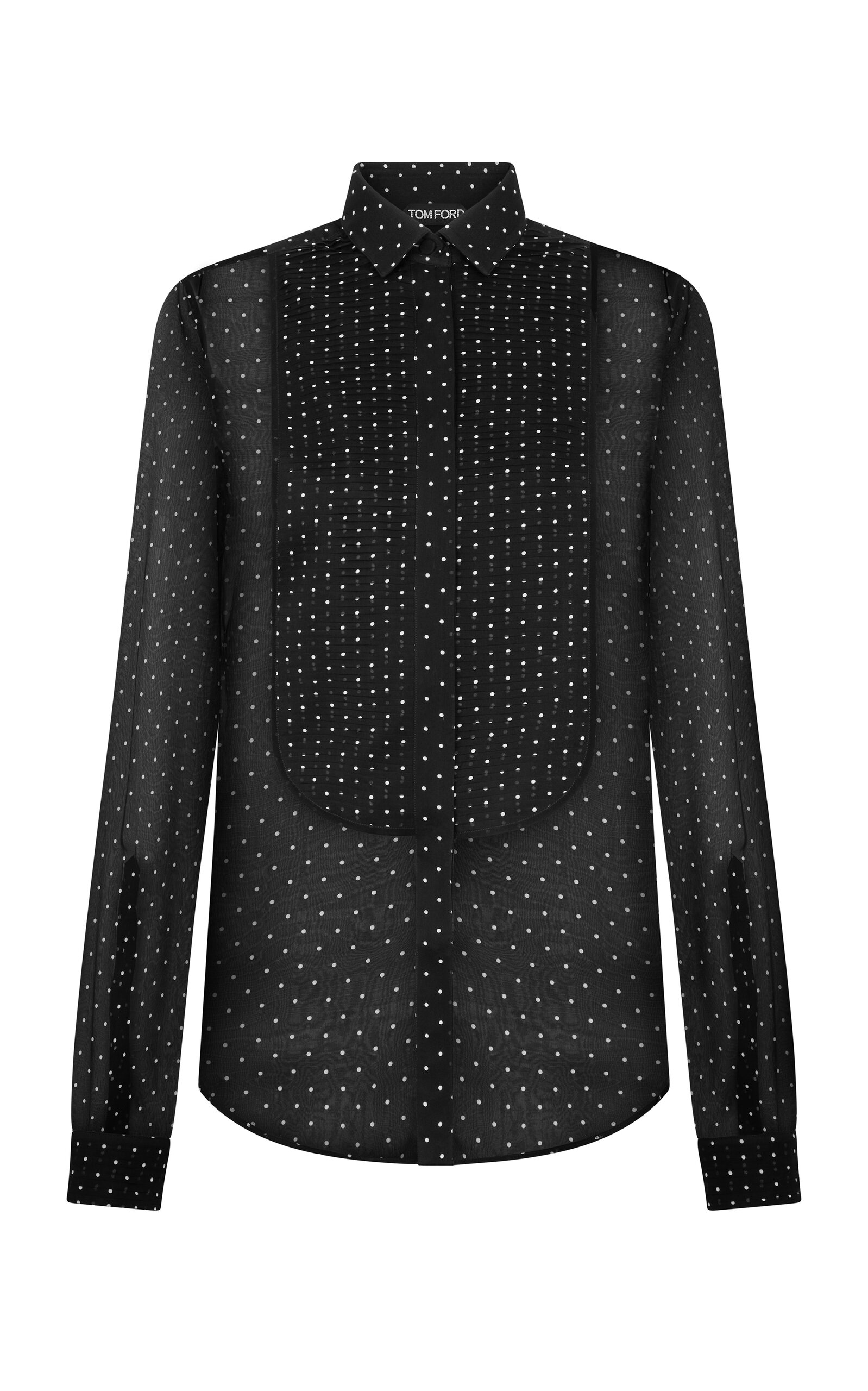 Tom Ford Pigment-Printed Polka-Dot Silk Chiffon Tuxedo Shirt - Black/white