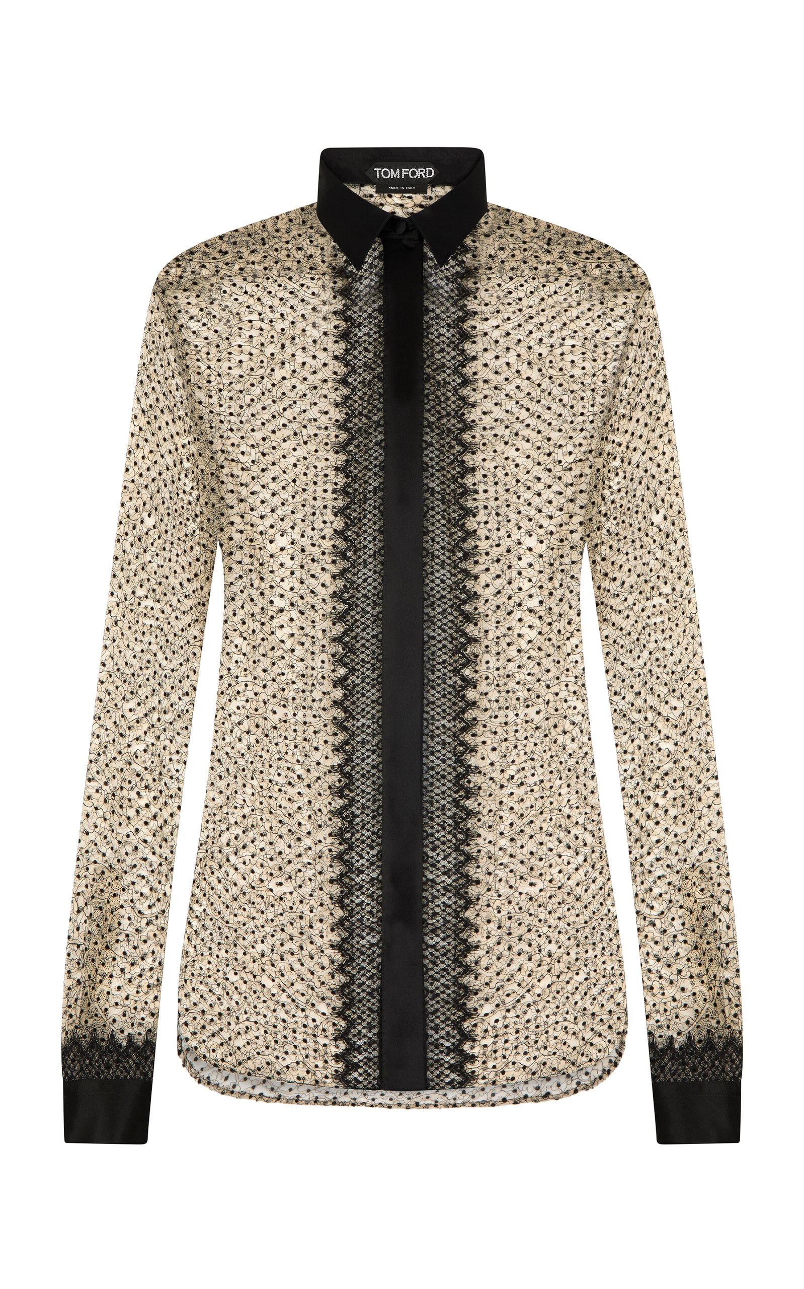 Tom Ford Flocked Polka-Dot Lace Shirt - Nude