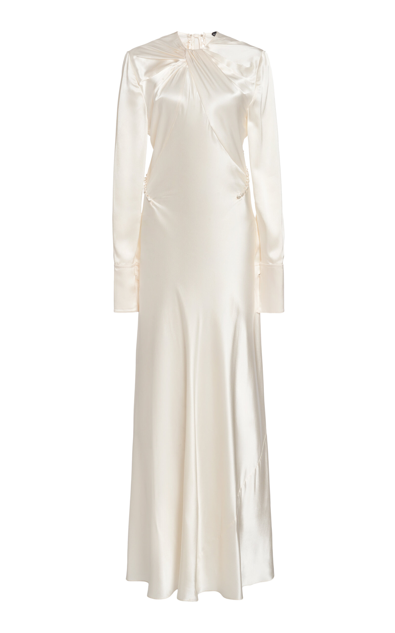 Tom Ford Draped Collar Satin Midi Dress - Off-White