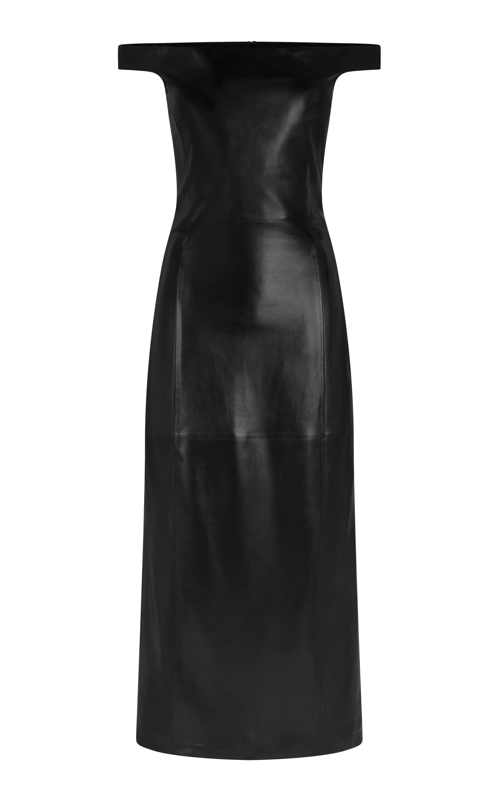 Tom Ford Off-The-Shoulder Leather Midi Dress - Black