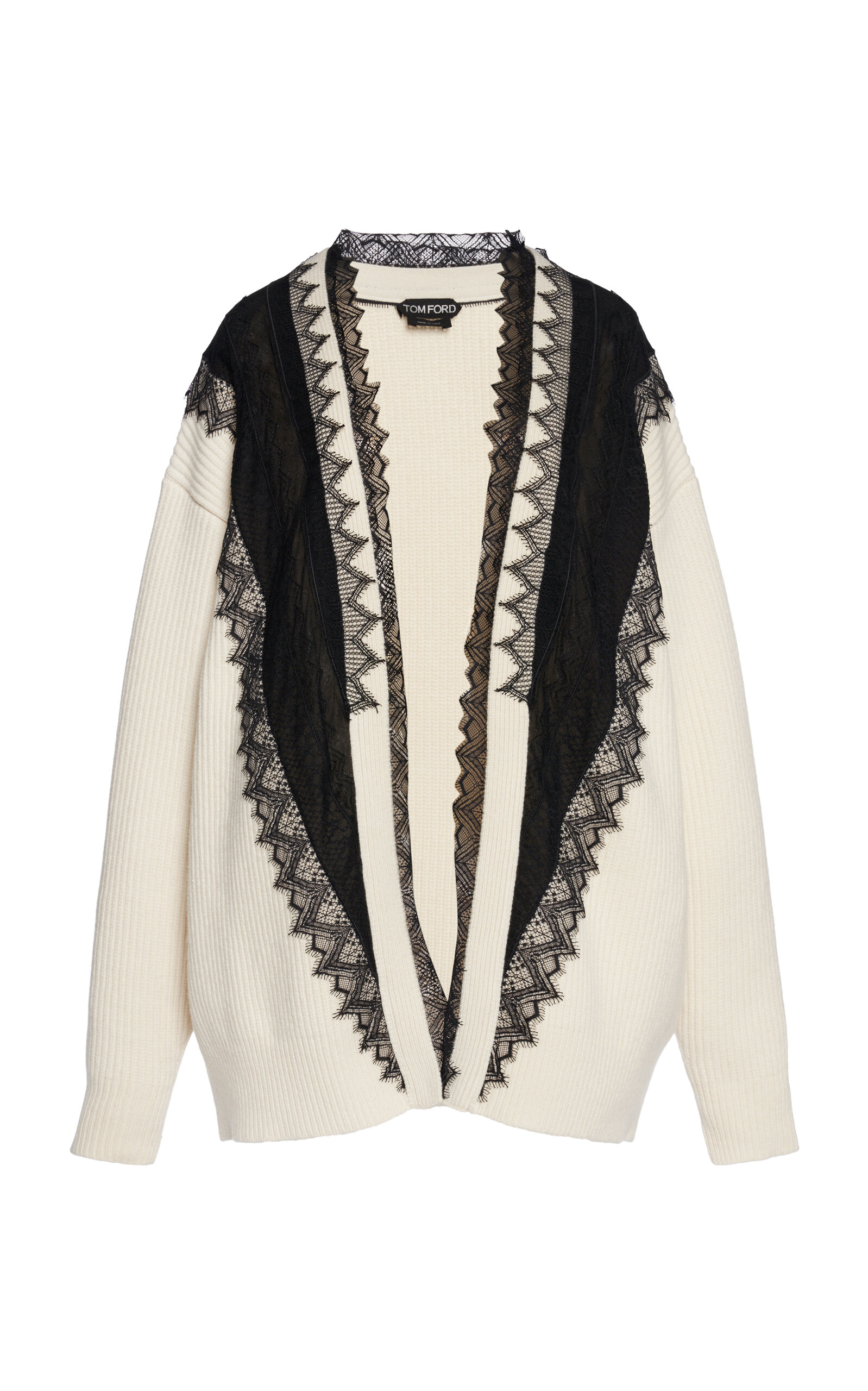 Tom Ford Lace-Trimmed Merino Wool Cardigan - Black/white - S/M