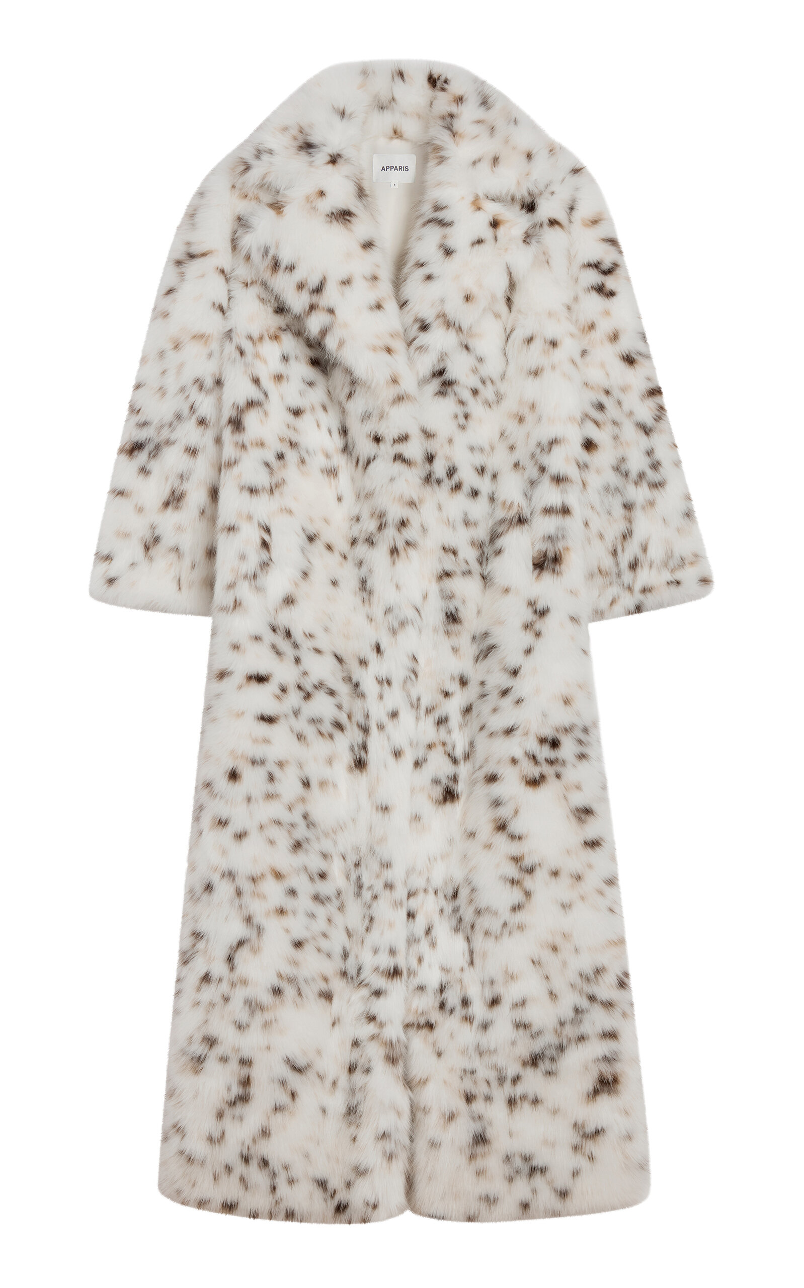 Apparis Gabrielle Snow Leopard Faux Fur Spotted Maxi Coat In Multi