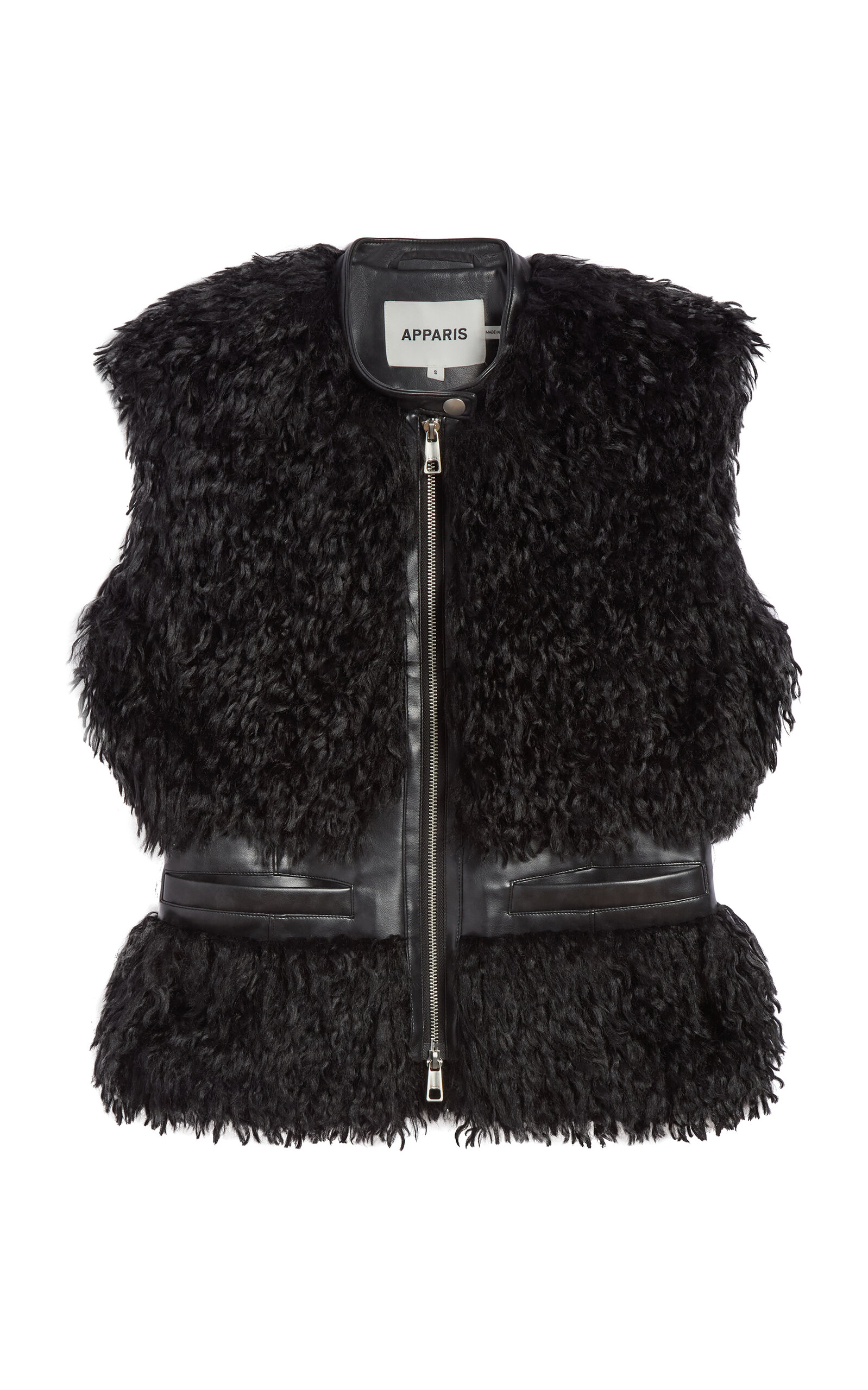 Apparis Cleo Leather Detail Faux Fur Vest In Animal Print
