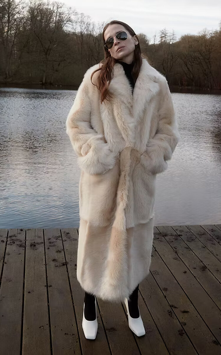 Utzon Clarice Toscana Fur Long Coat In Neutral