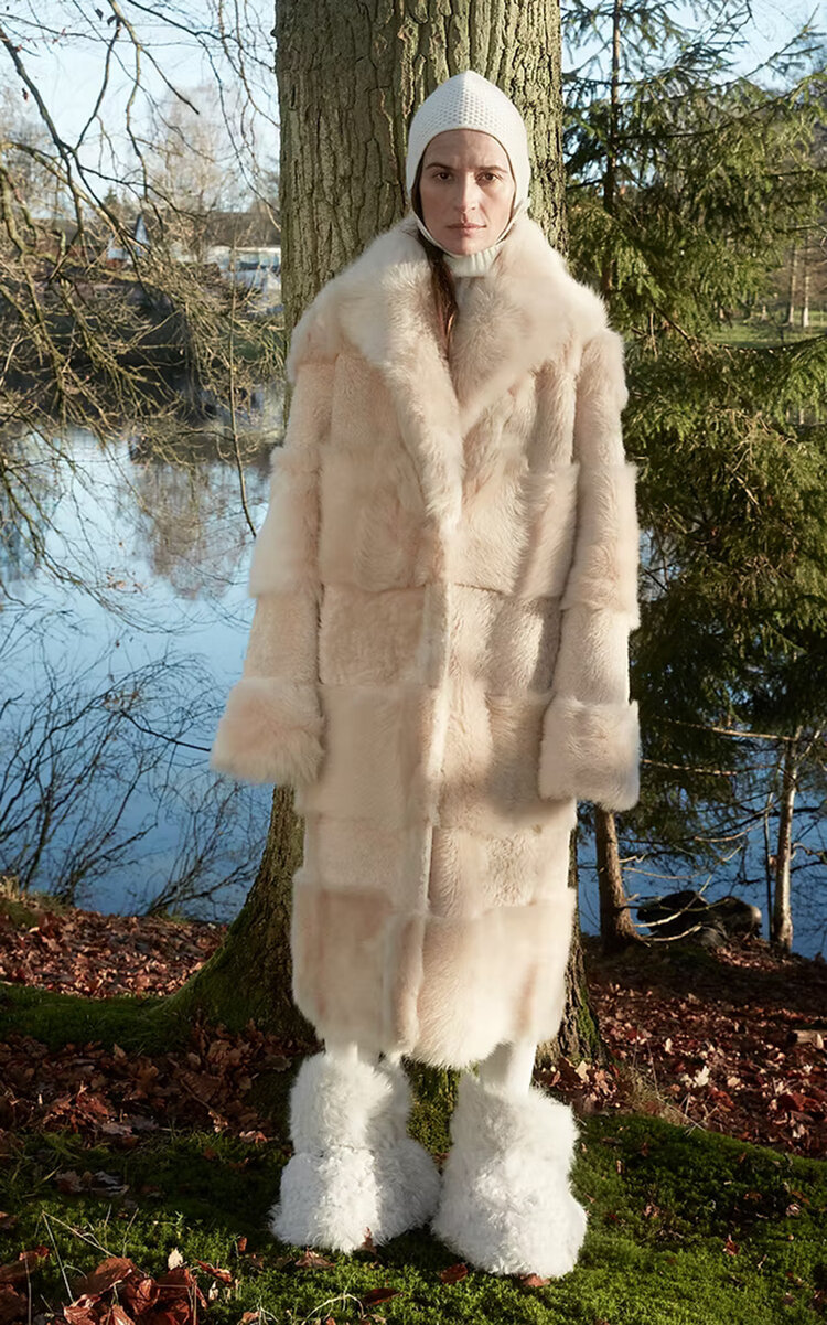 Utzon Chantal Lacon-toscana Fur Long Coat In Animal Print
