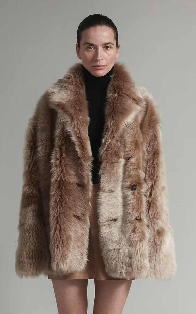 Utzon Jehanne Oversized Long Hair Short Coat In Brown