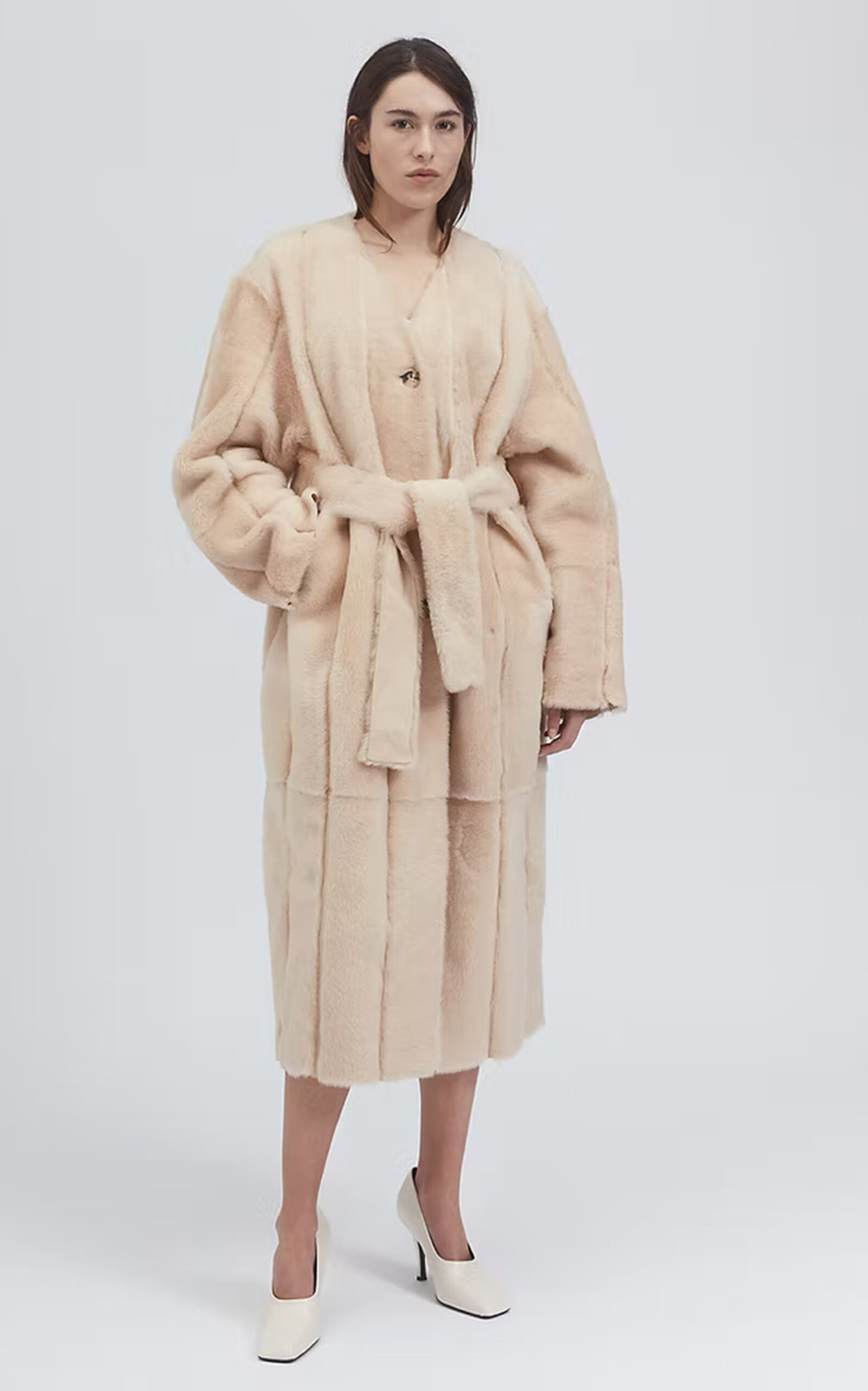 Utzon Chante Grid-pattern Lacon Fur Midi Coat In Neutral