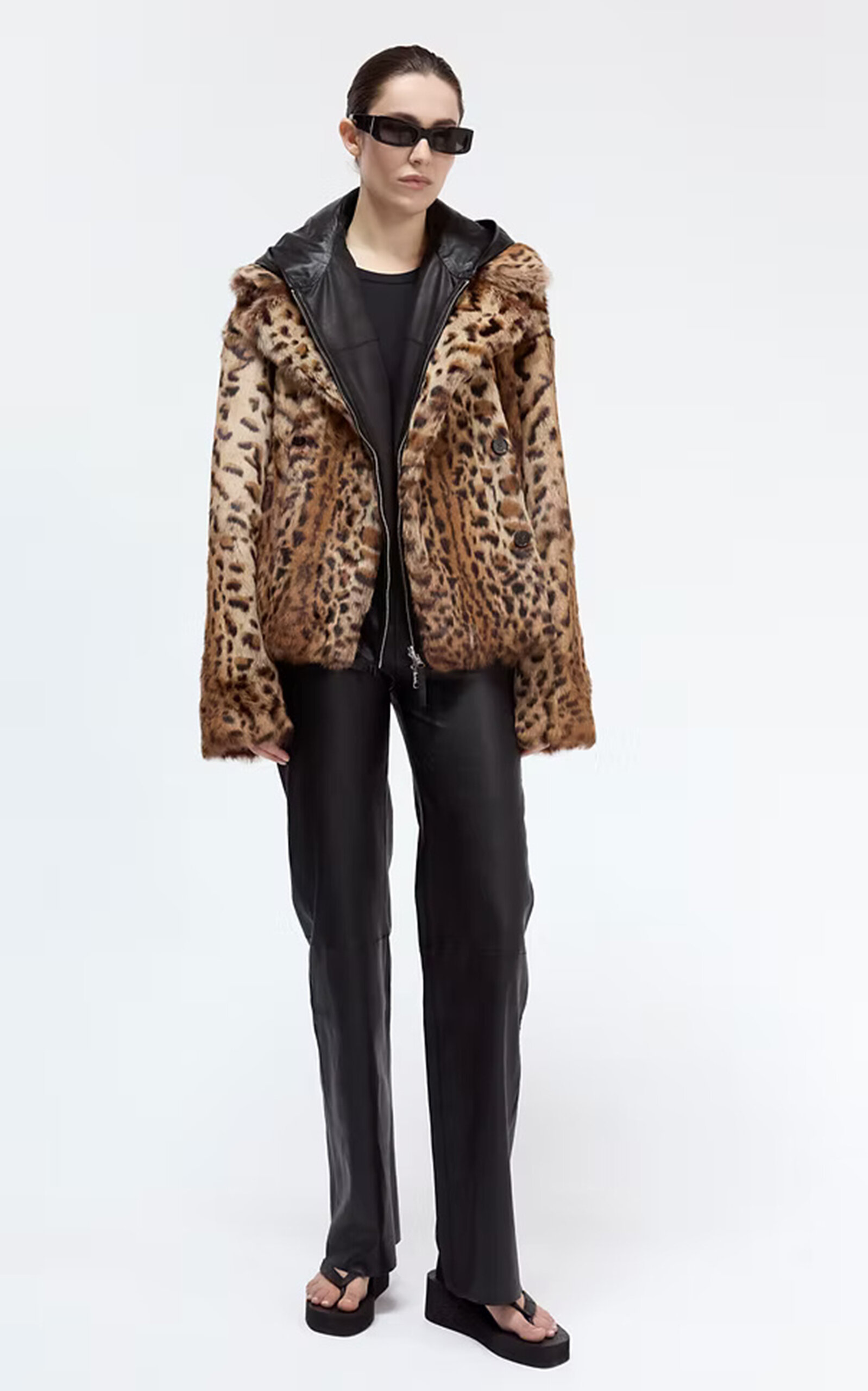 Utzon Jac Leopard-print Rabbit Fur Short Coat In Brown