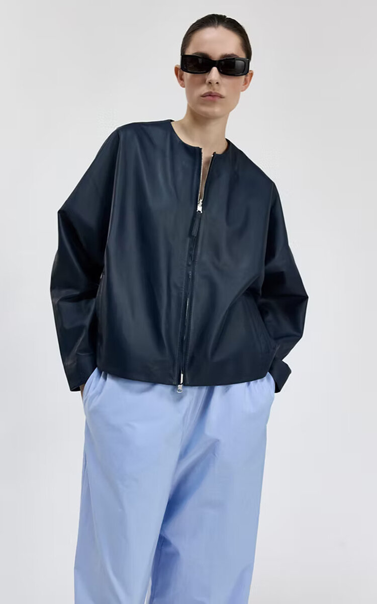 Utzon Ja Zip-up Leather Jacket In Animal Print