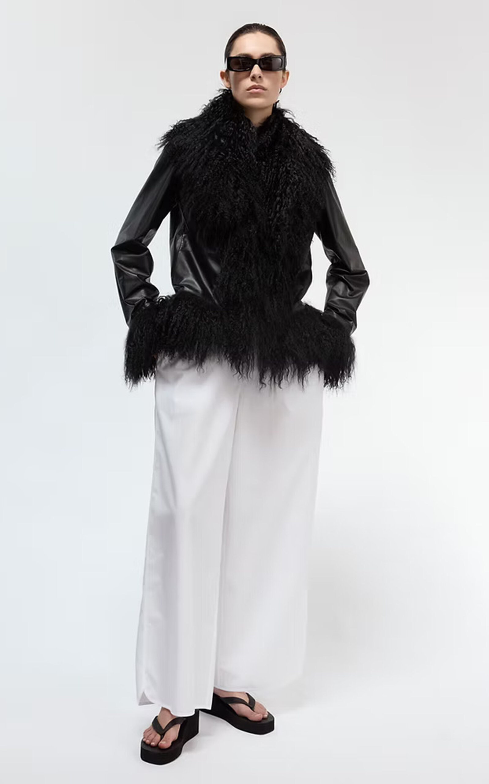 Utzon Jytte Shearling-trimmed Leather Jacket In Black