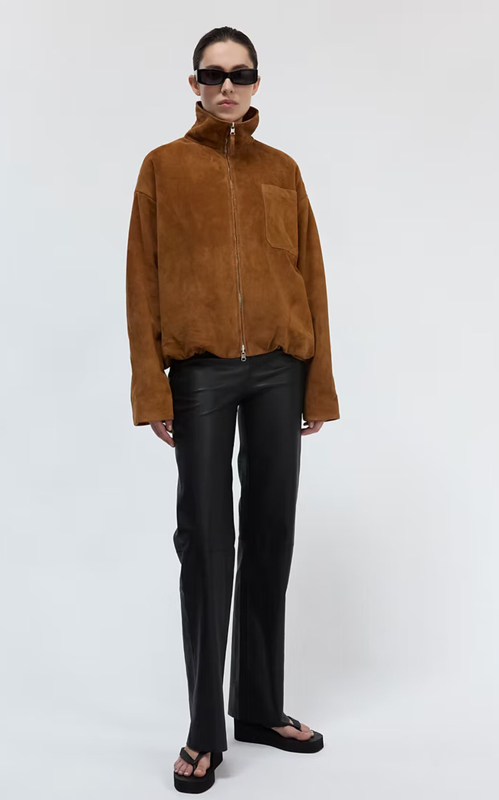 UTZON Julie Funnel-Neck Suede Jacket