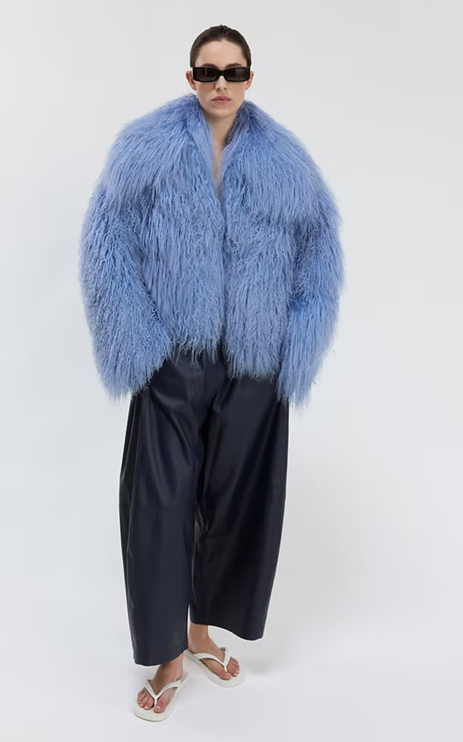 Utzon Jaci Oversized Long-hair Shearling Jacket In Blue