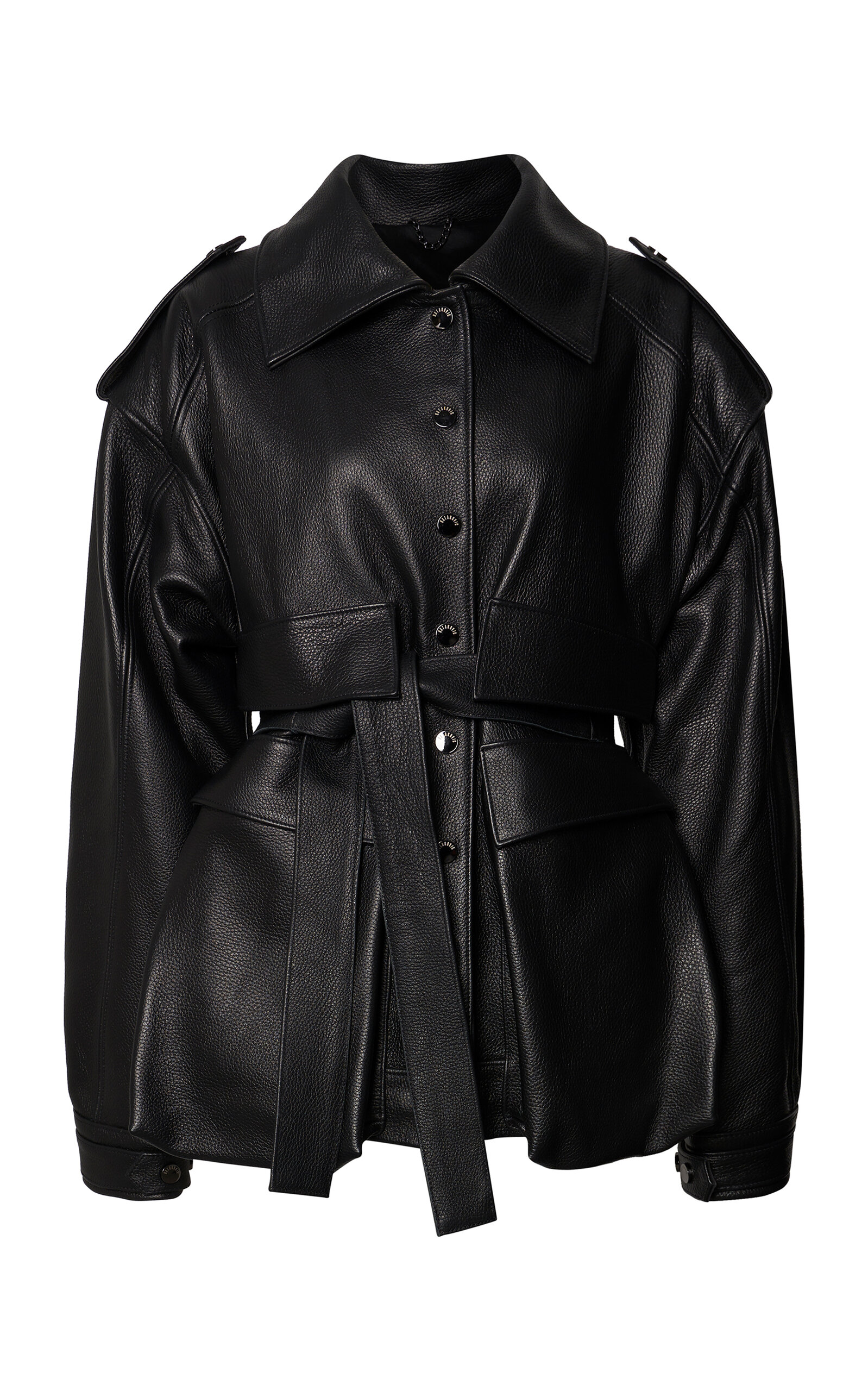 Batakovic Maria Architectural Belted Leather Jacket In Black