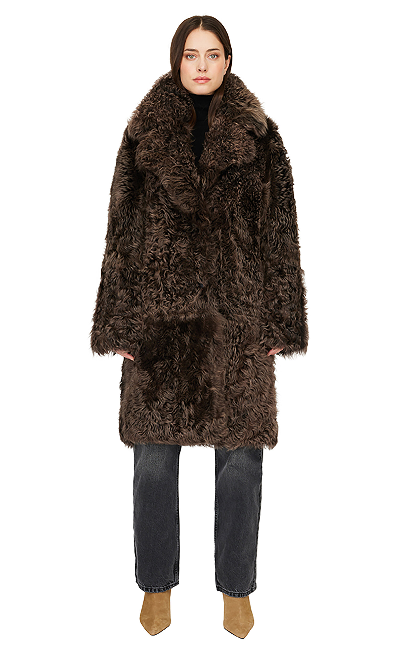 Hiso Joy Toscana Shearling Long Coat In Brown