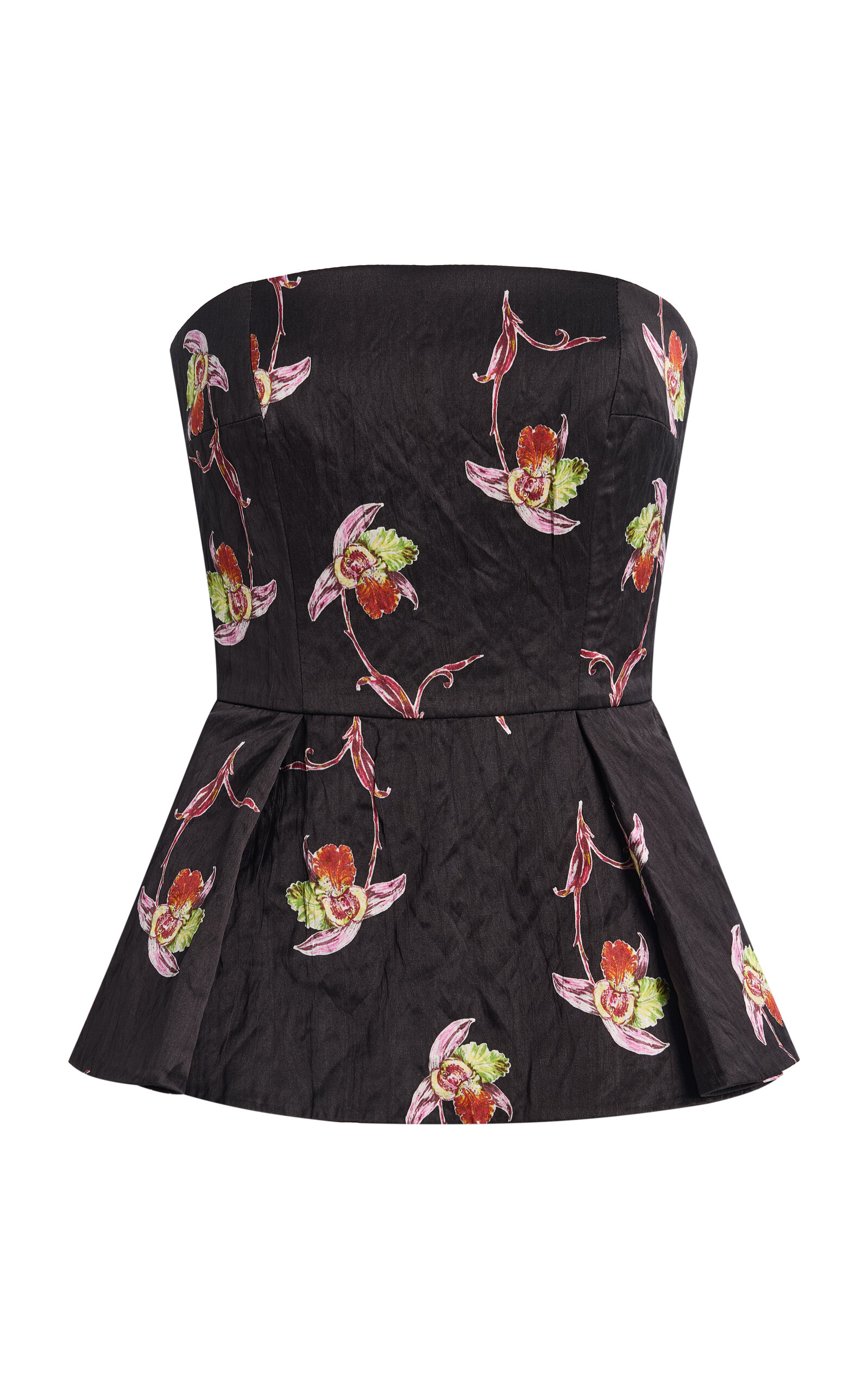 Emilia Wickstead - Jadiel Floral Satin Peplum Top - Black - UK 6 - Moda Operandi
