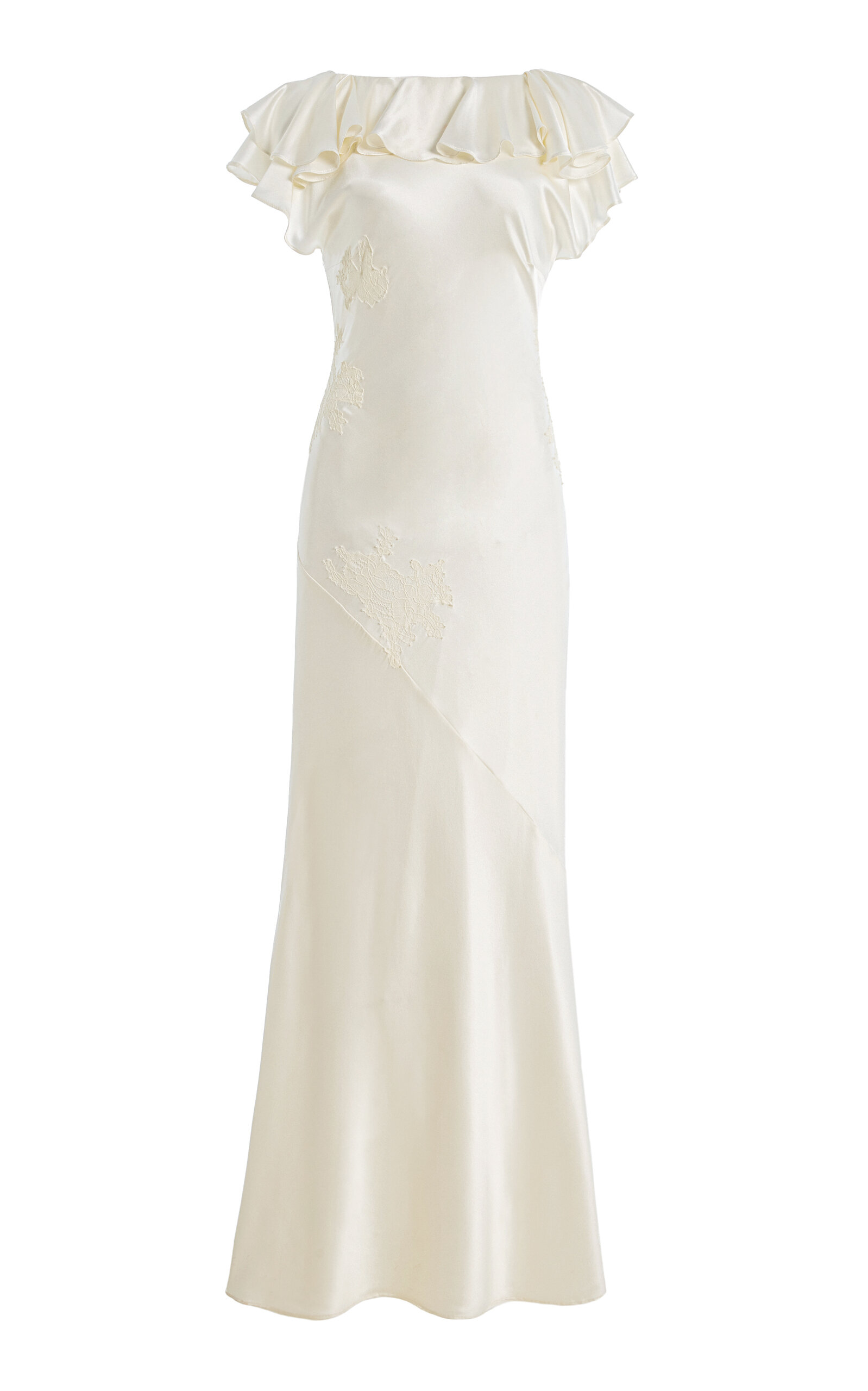 De La Vali Amancia Ruffled Silk-Blend Satin Maxi Dress - Moda Operandi