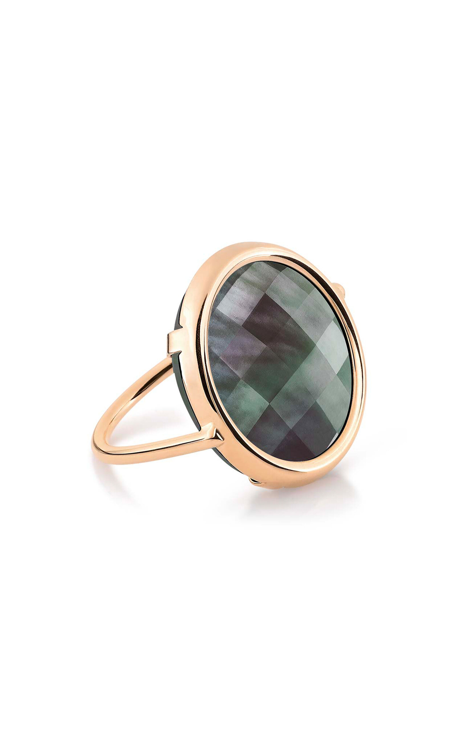 Ginette Ny Pixie 18k Rose Gold Mother-of-pearl Disc Ring In Black