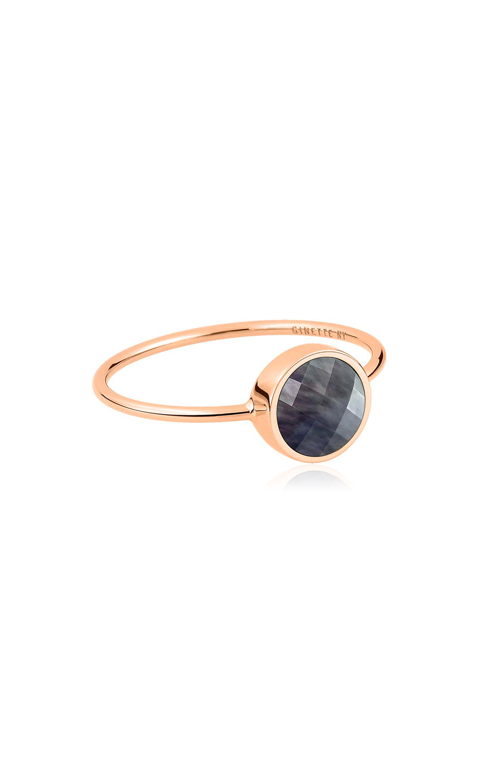 Ginette Ny Mini Pixie Ever 18k Rose Gold Mother-of-pearl Disc Ring In Black