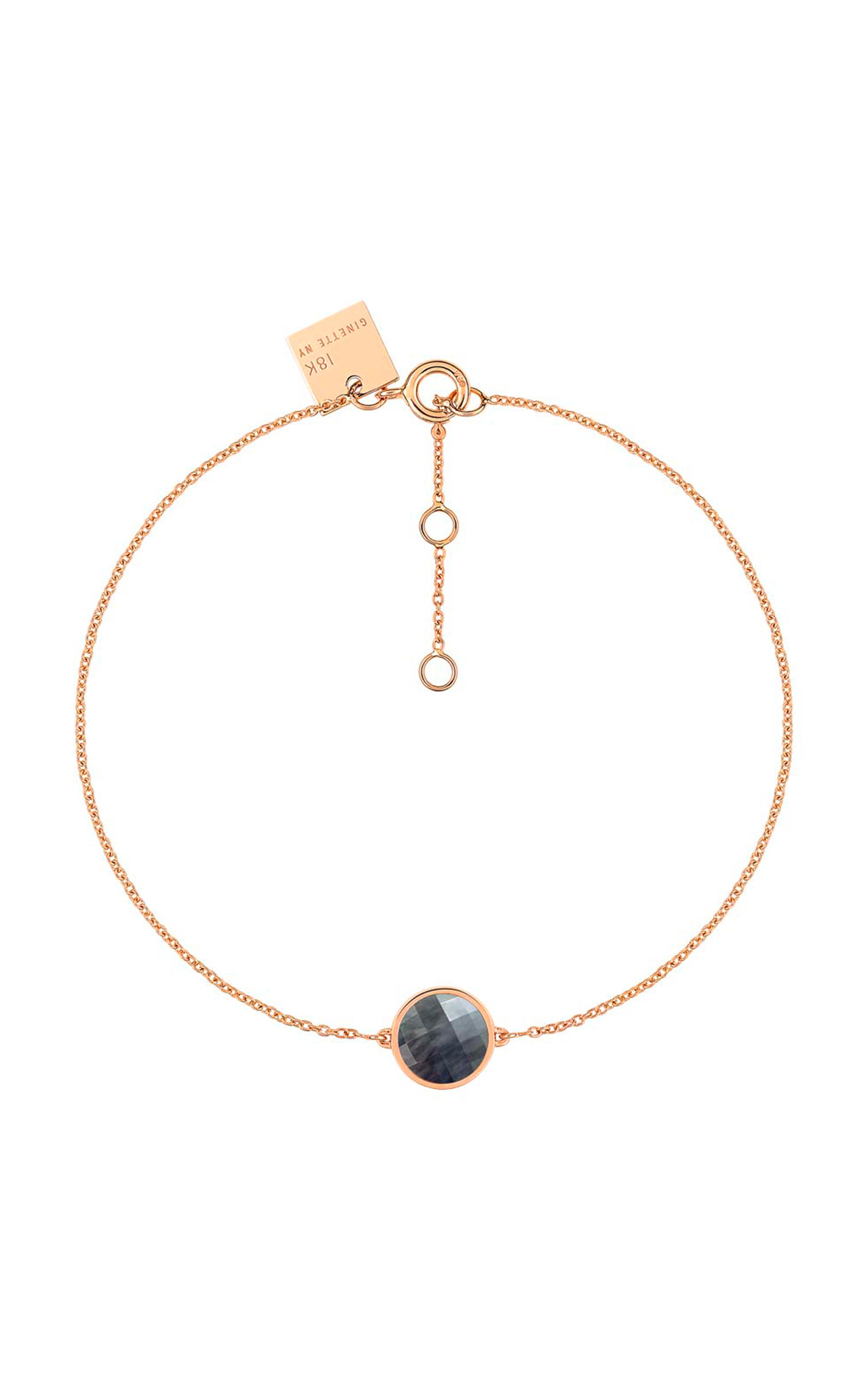 Ginette Ny Mini Pixie Ever 18k Rose Gold Mother-of-pearl Disc Bracelet In Black