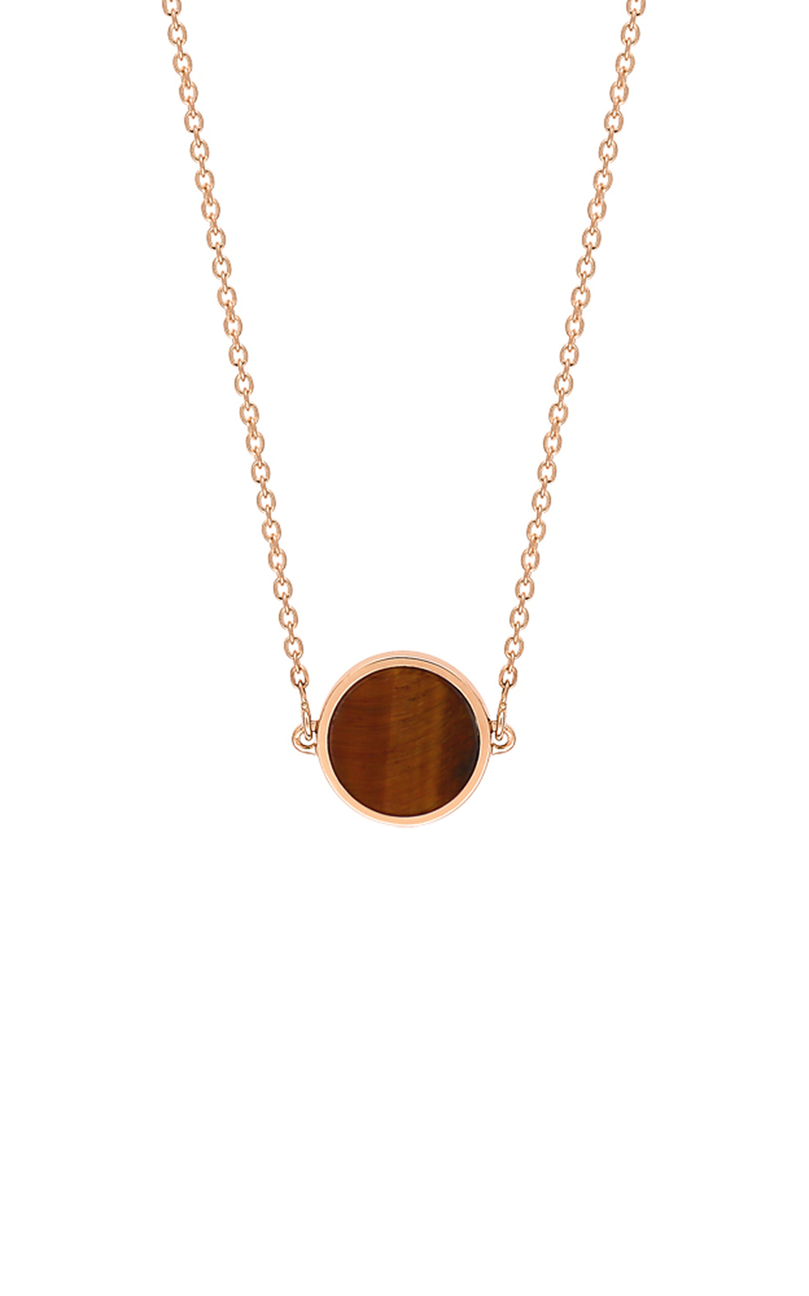 Ginette Ny Mini Ever 18k Rose Gold Tiger's Eye Disc Necklace In Brown
