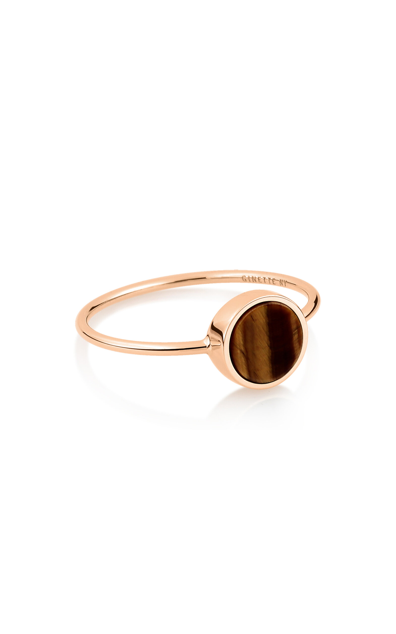 Ginette Ny Mini Ever 18k Rose Gold Tiger's Eye Disc Ring In Brown