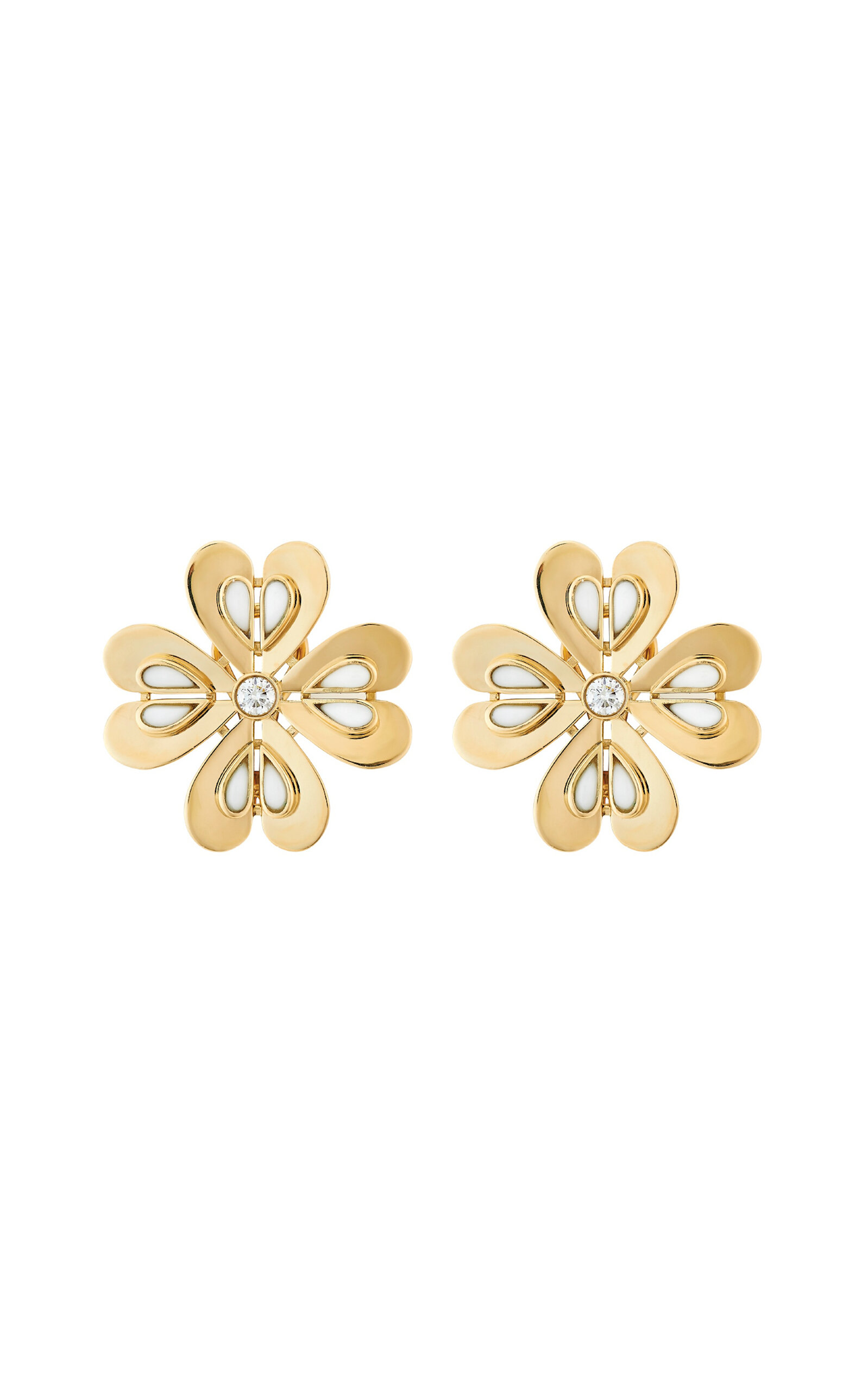 Ashley Mccormick 18k Yellow Gold White Agate Clover Stud Earrings In Gold