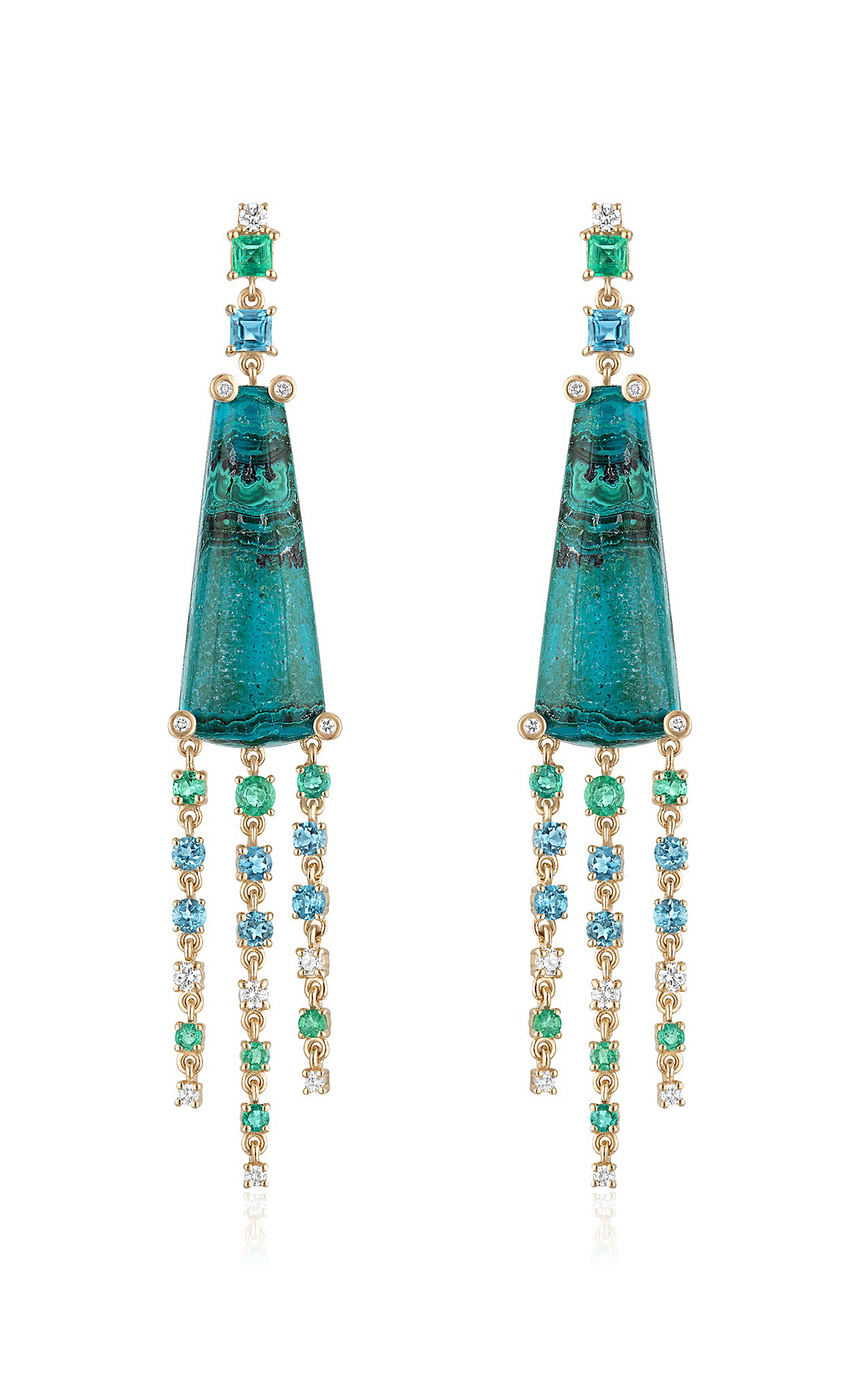 Eden Presley 14k Yellow Gold Malachite And Diamond Fringe Earrings In Green