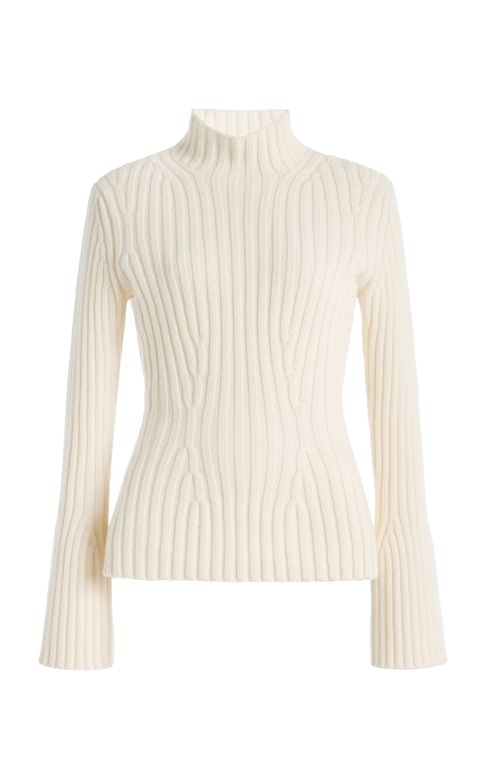 Lafayette 148 Ribbed Wool-Cashmere Bell-Sleeve Sweater