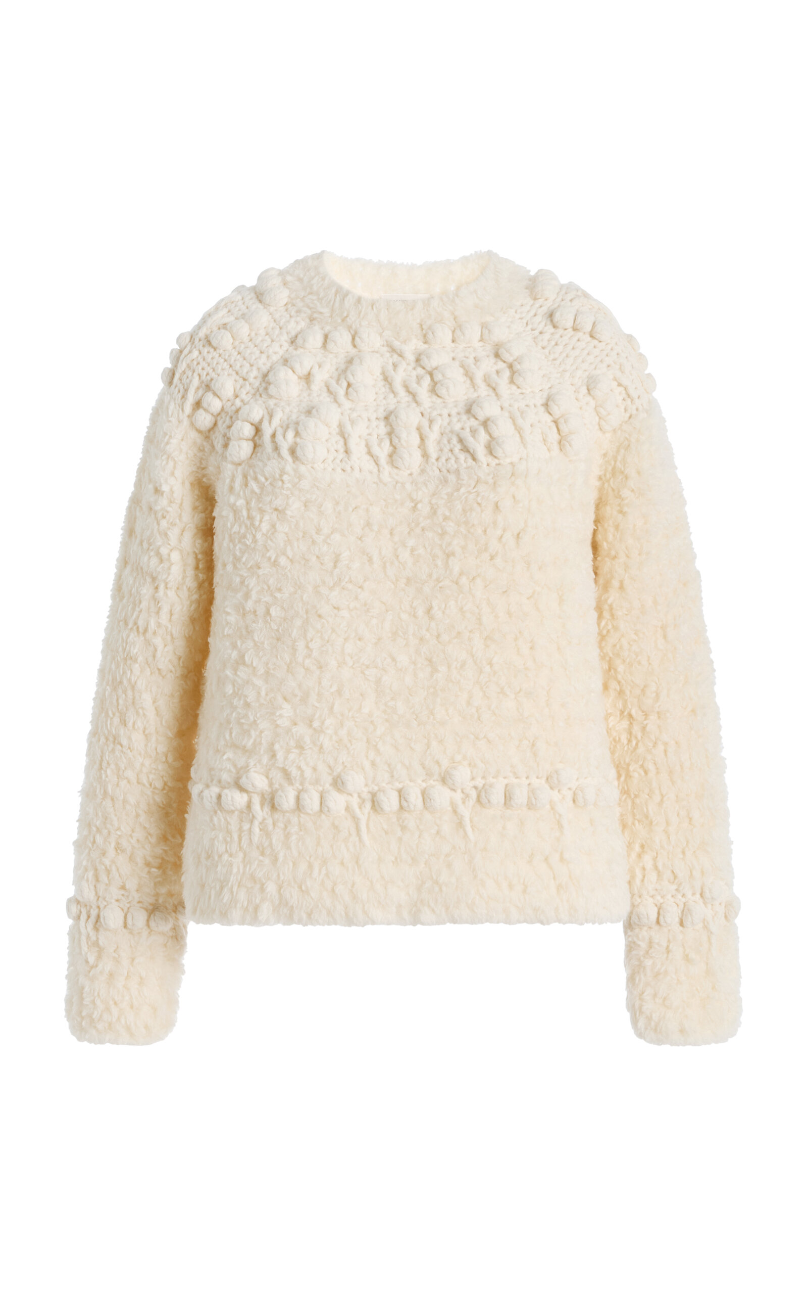 Lafayette 148 Hand-knit Crochet-trimmed Alpaca-wool Fleece Sweater In Neutral