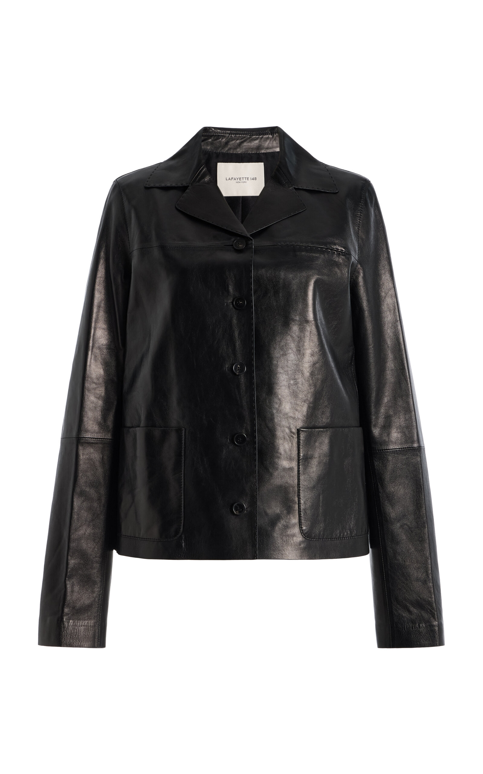 Lafayette 148 Leather Patch-pocket Jacket In Black