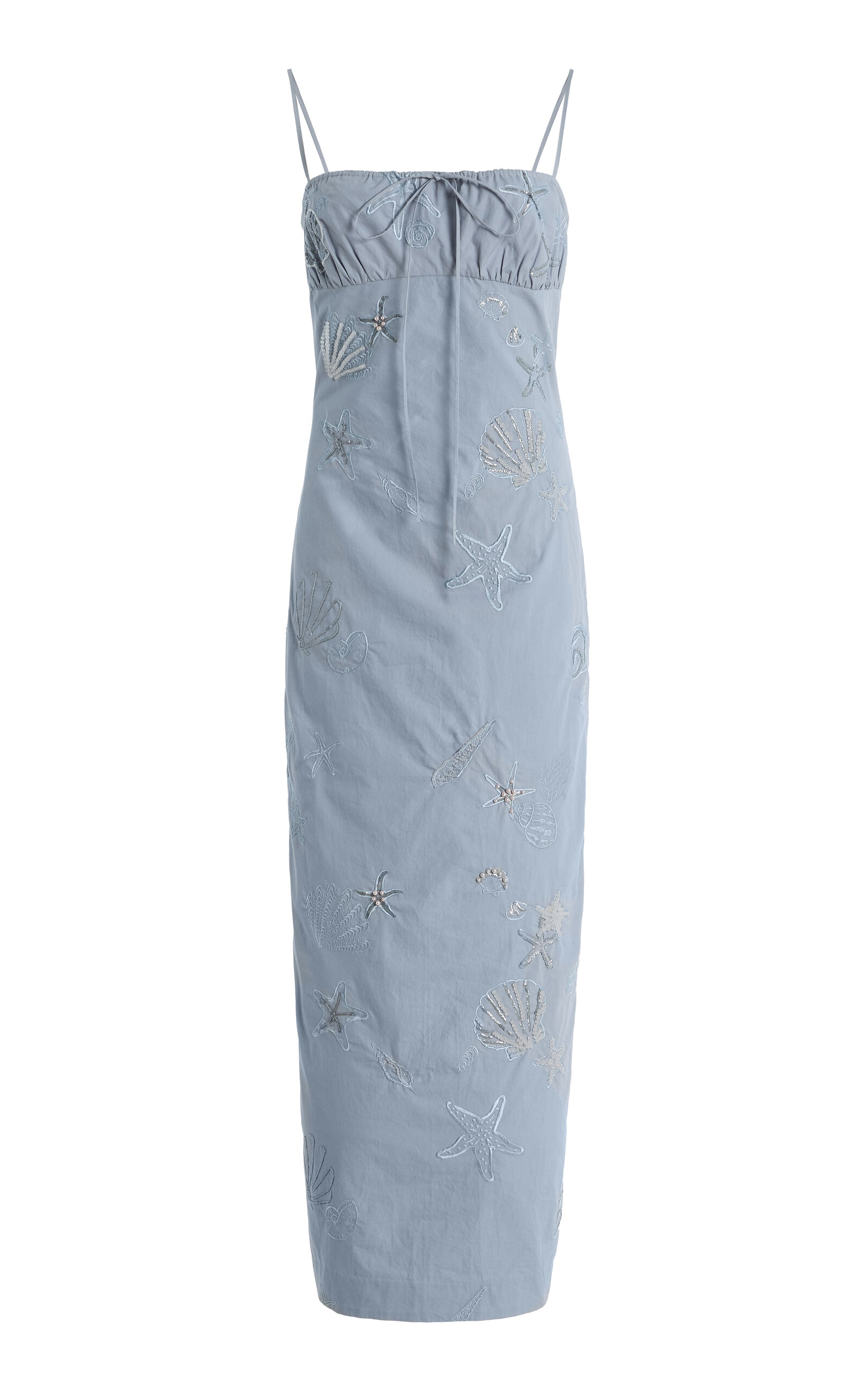 Bernadette Riri Embroidered Cotton Midi Dress In Blue